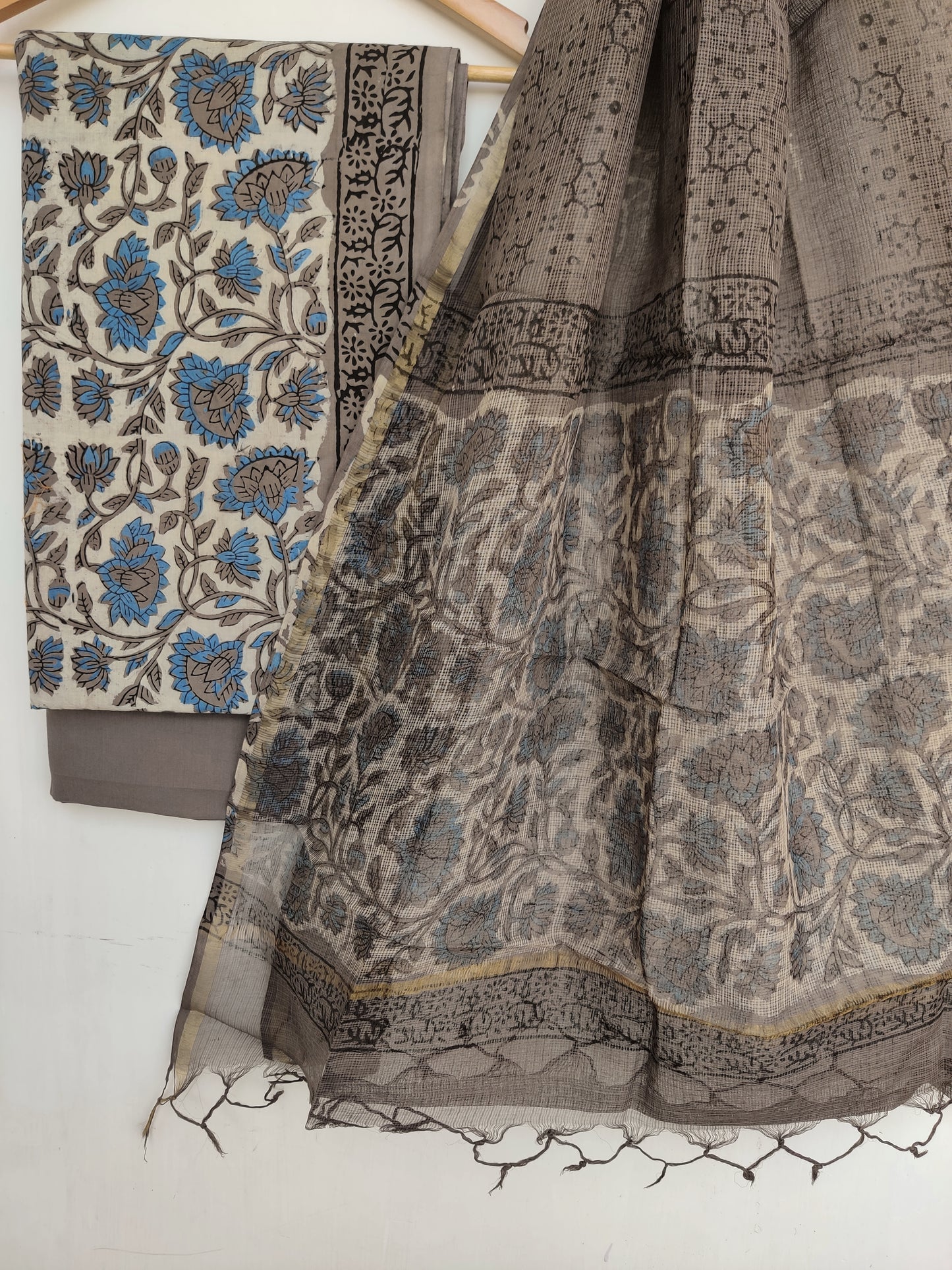 VANASPATI Block Printed Cotton Suit with Cotton Kota Doria Dupatta