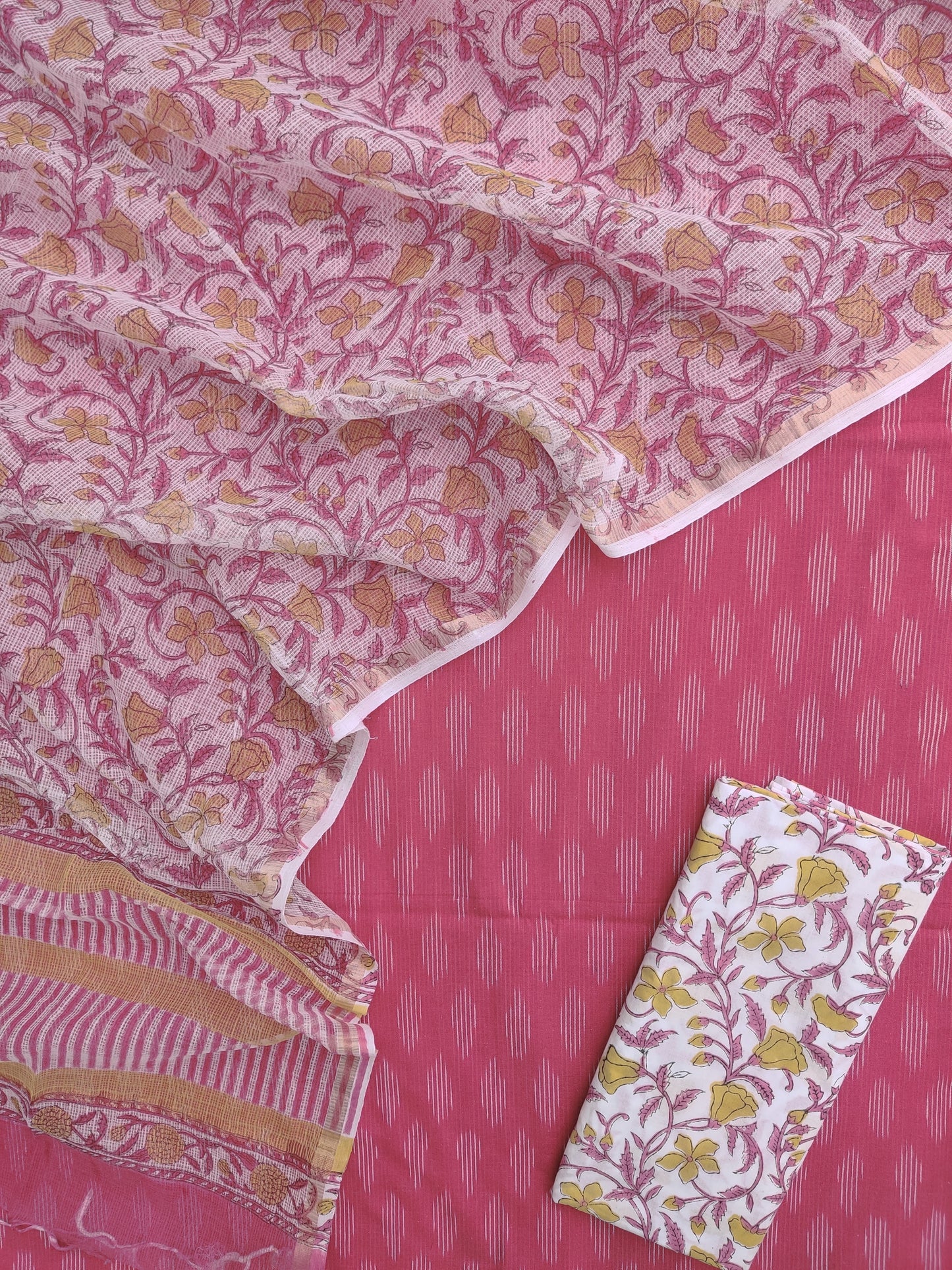 (SALE) Handloom Weave Ikat Suit with Kota Doria Dupatta