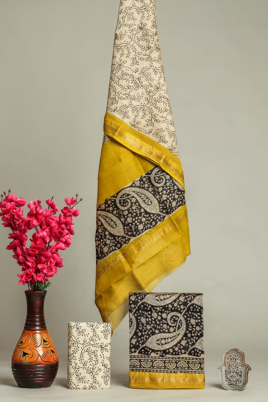 HAND BLOCK PRINTED MAHESHWARI SILK SUIT WITH MAHESHWARI SILK DUPATTA