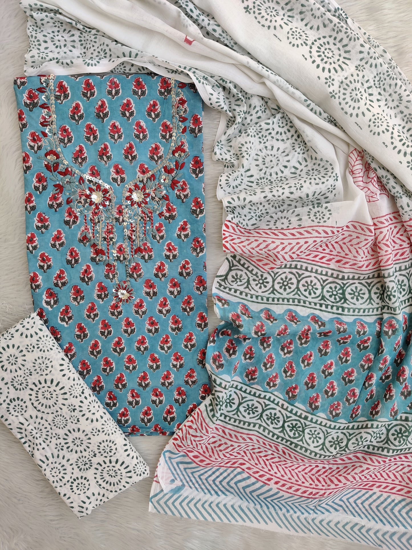 FLORAL PRINTED COTTON GOTA PATTI SUIT WITH COTTON DUPATTA