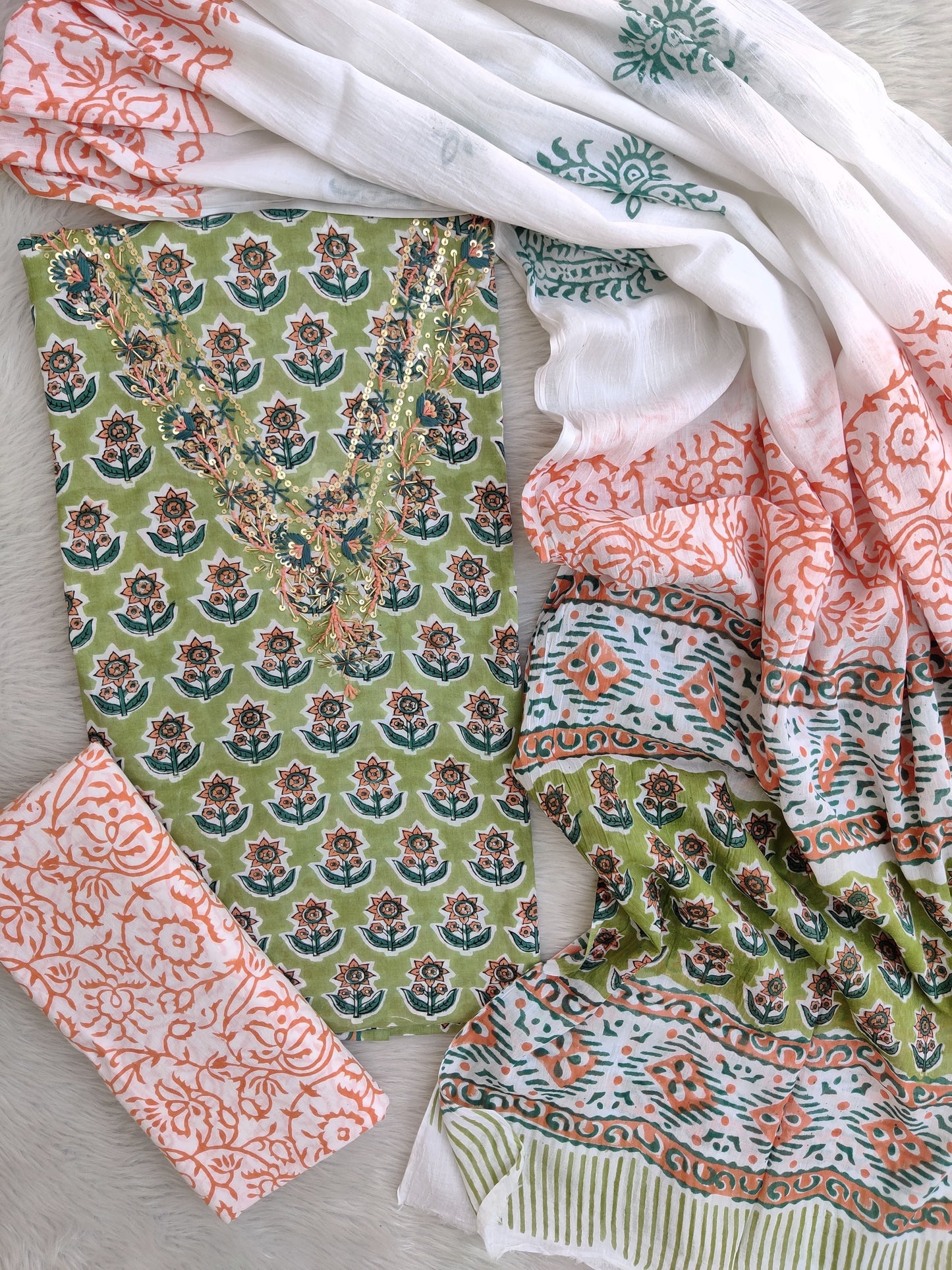 FLORAL PRINTED COTTON GOTA PATTI SUIT WITH COTTON DUPATTA