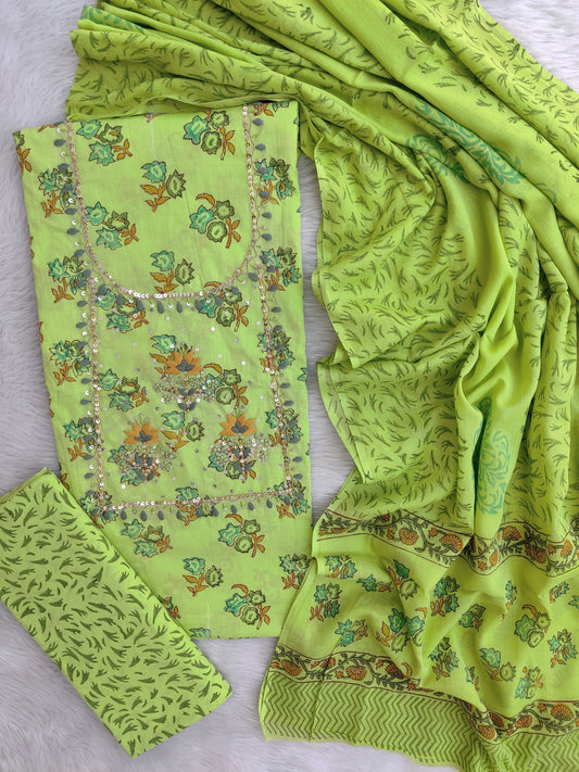 FLORAL PRINTED COTTON GOTA PATTI SUIT WITH COTTON DUPATTA