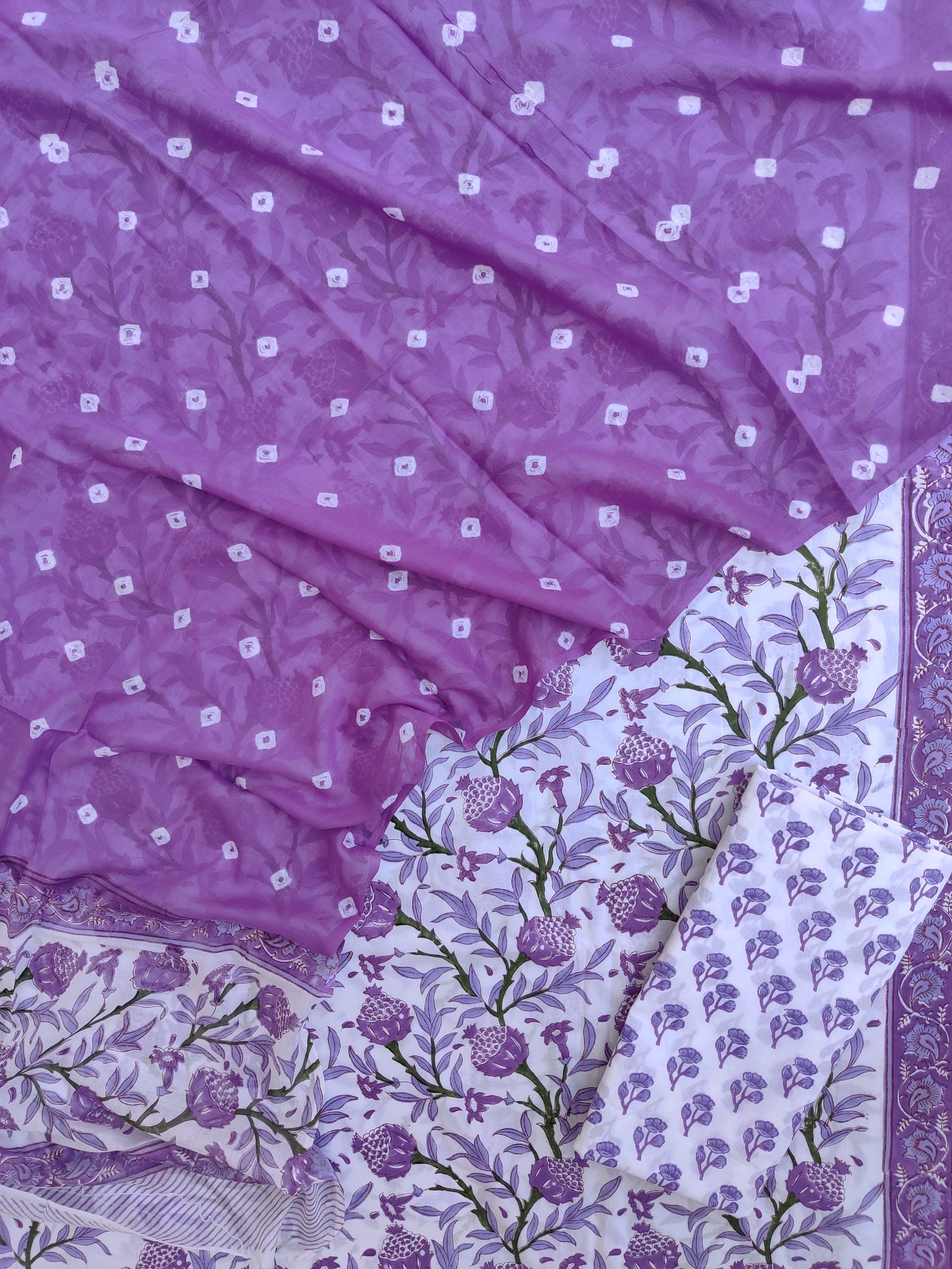 Hand Block Printed Cotton Suits with Mulmul Bandhej Dupatta