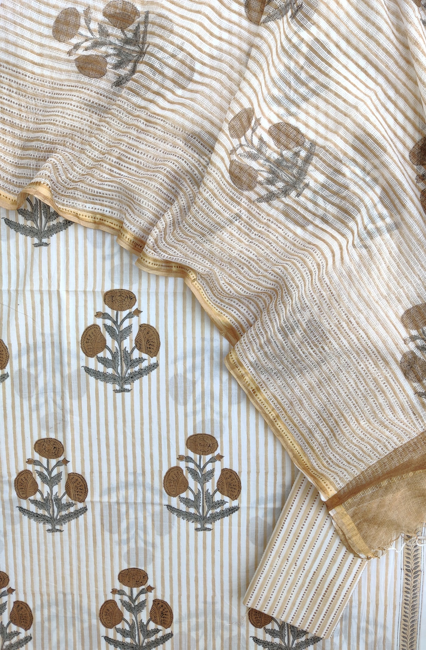 BOOTA Hand Block Printed Cotton Suit with Cotton Kota Doria dupatta