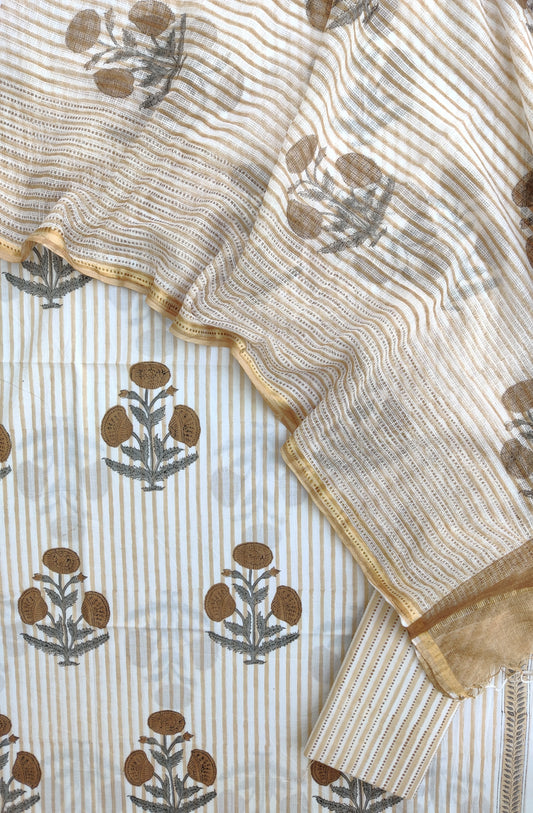 BOOTA Hand Block Printed Cotton Suit with Cotton Kota Doria dupatta