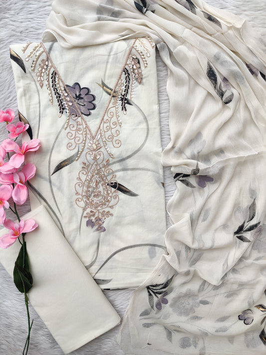 FLORAL PRINTED COTTON GOTA PATTI SUIT WITH CHIFFON DUPATTA