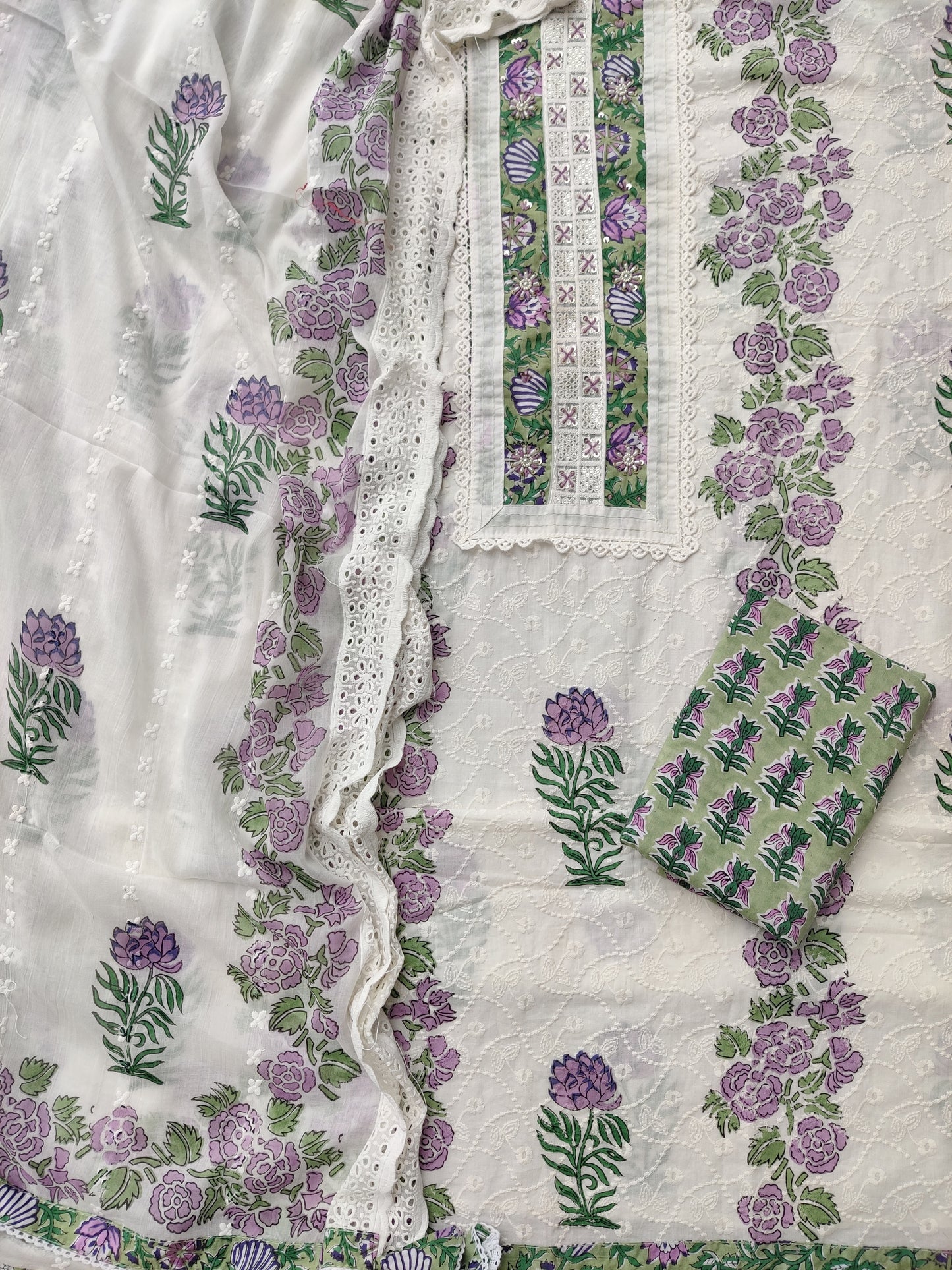 Exclusive Unstitched Cotton Suit with Mulmul Embroidery Dupatta