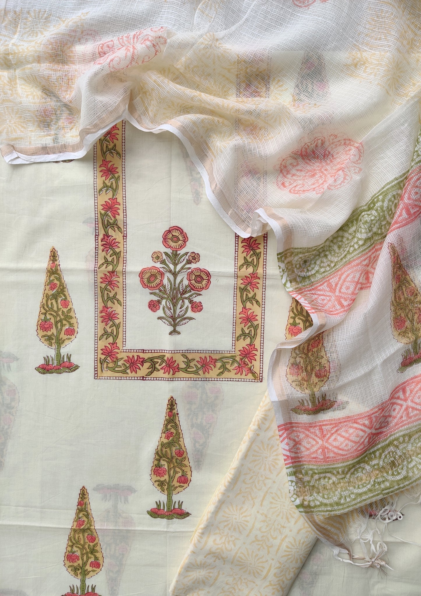 PANEL Hand Block Printed Cotton Suit with Cotton Kota Doria dupatta