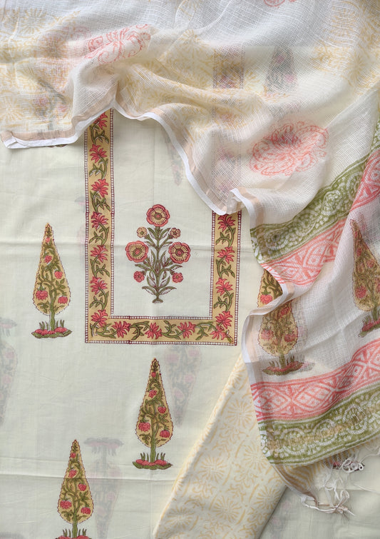 PANEL Hand Block Printed Cotton Suit with Cotton Kota Doria dupatta