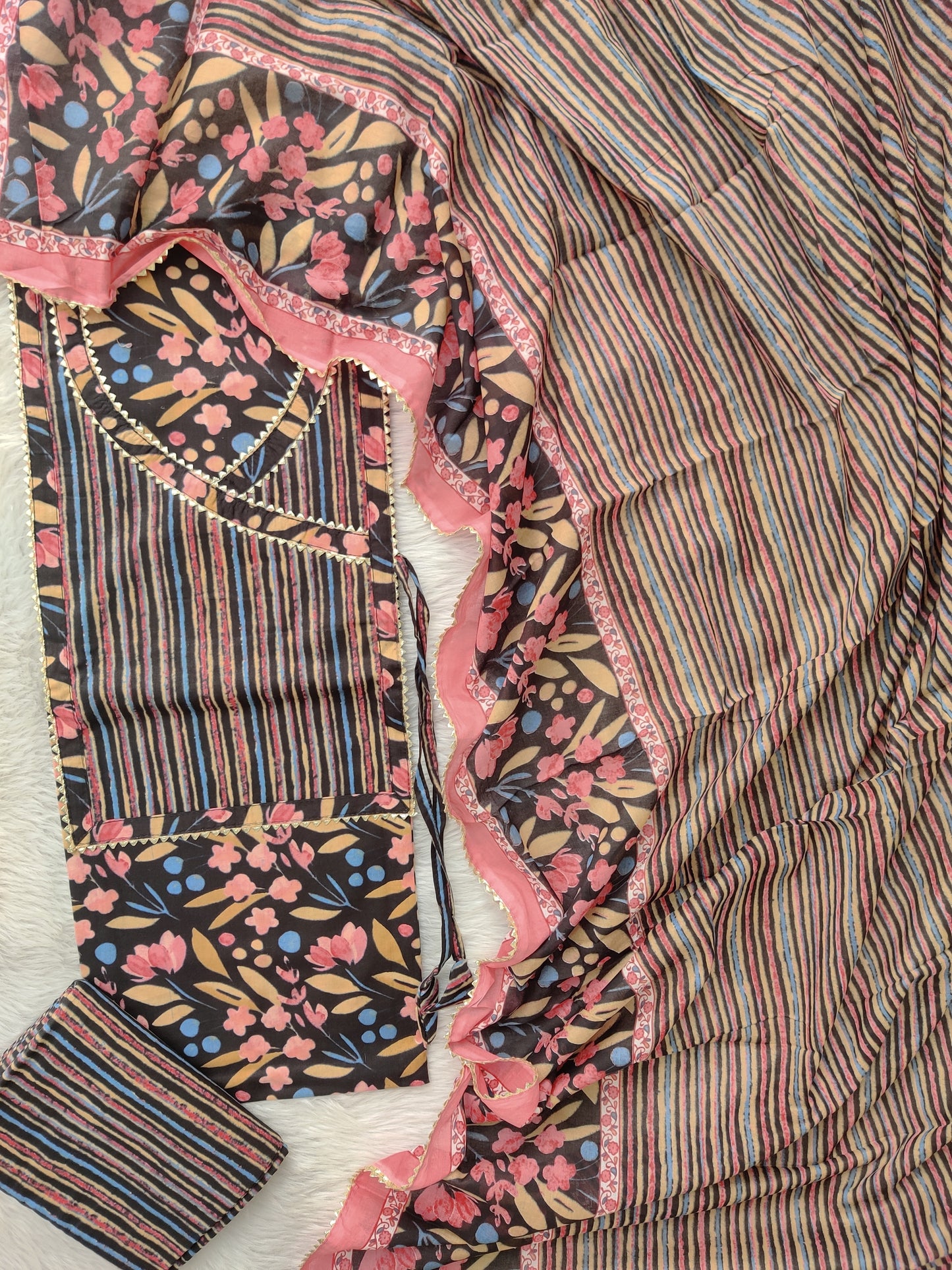 (SALE) EXCLUSIVE JAIPURI BLOCK PRINTED COTTON SUIT WITH COTTON DUPATTA