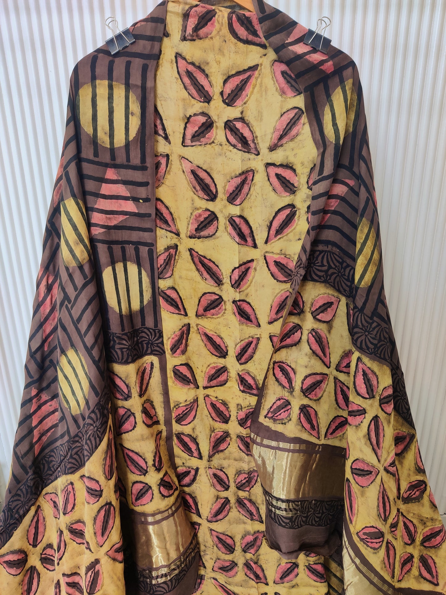 (NASHPAL) Hand Block Printed Modal Silk TOP with Modal Silk Lagdi Patta Dupatta (NO BOTTOM)