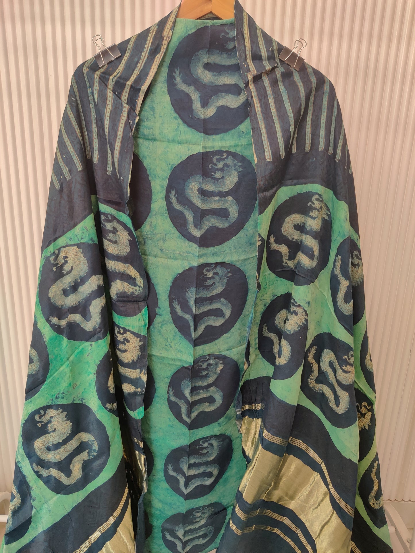 (NASHPAL) Hand Block Printed Modal Silk TOP with Modal Silk Lagdi Patta Dupatta (NO BOTTOM)
