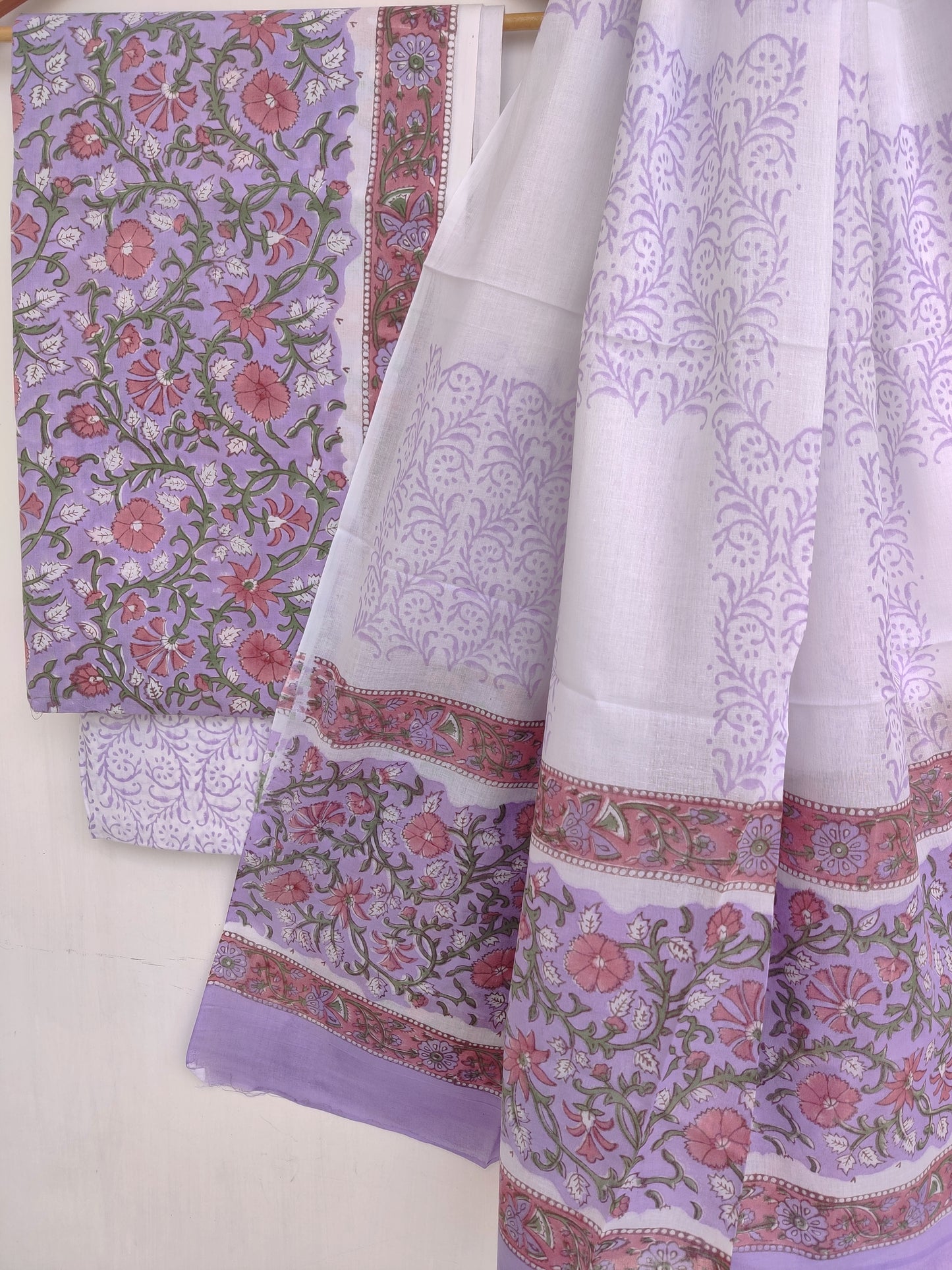 (SALE) Hand Block Printed Cotton Suit With Mulmul Cotton Dupatta