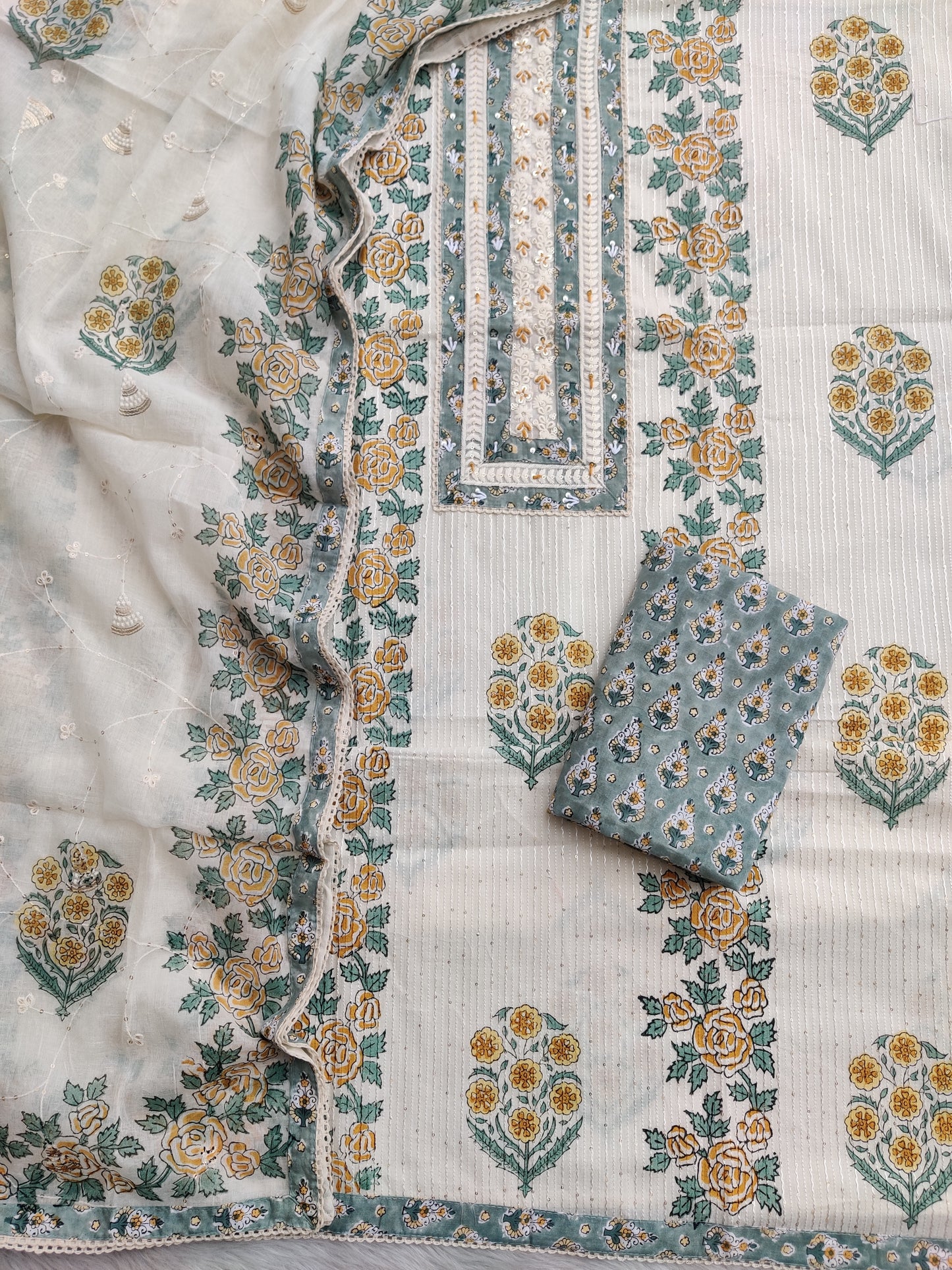 Exclusive Unstitched Cotton Suit with Mulmul Embroidery Dupatta
