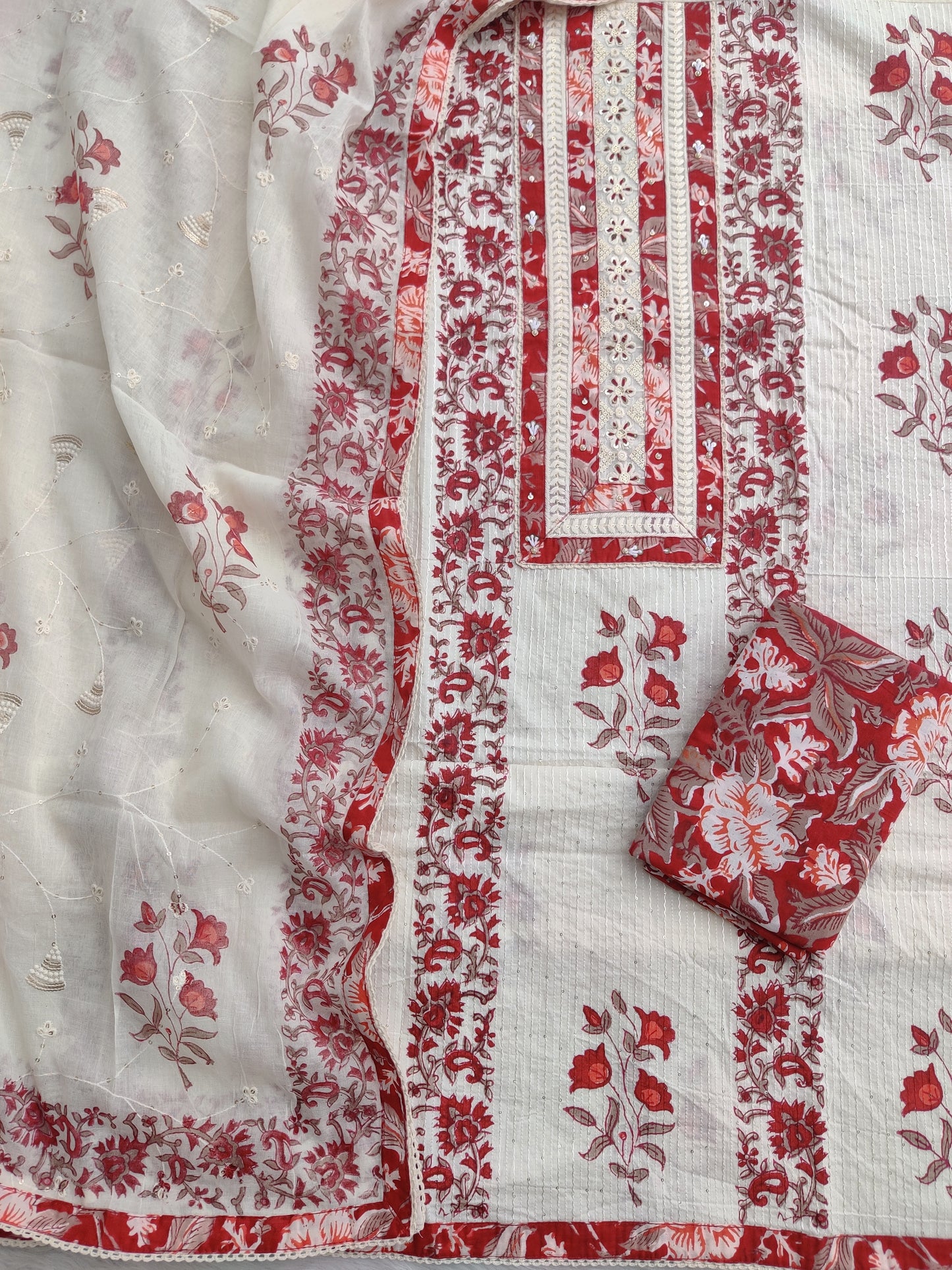 Exclusive Unstitched Cotton Suit with Mulmul Embroidery Dupatta