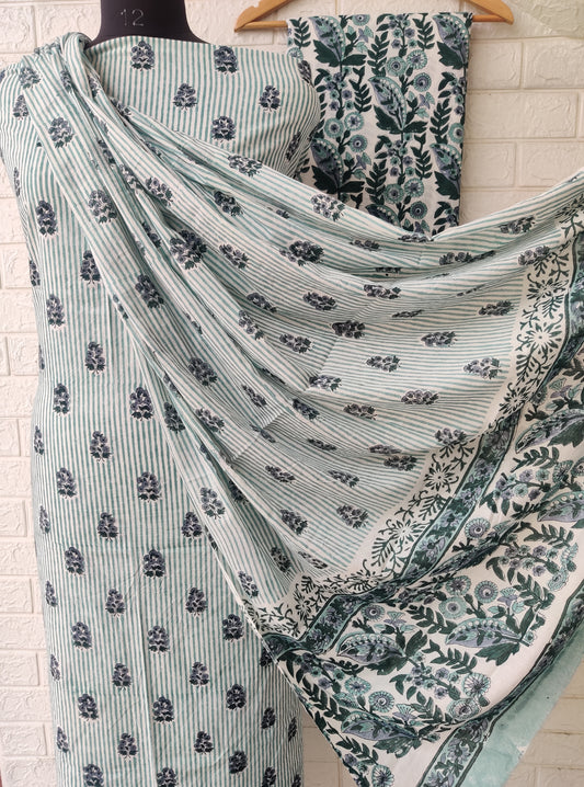 Cotton Block Printed Cotton Suit with mulmul cotton Dupatta