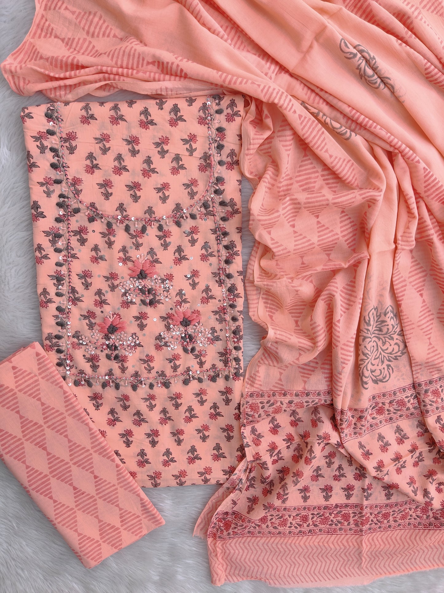 FLORAL PRINTED COTTON GOTA PATTI SUIT WITH COTTON DUPATTA