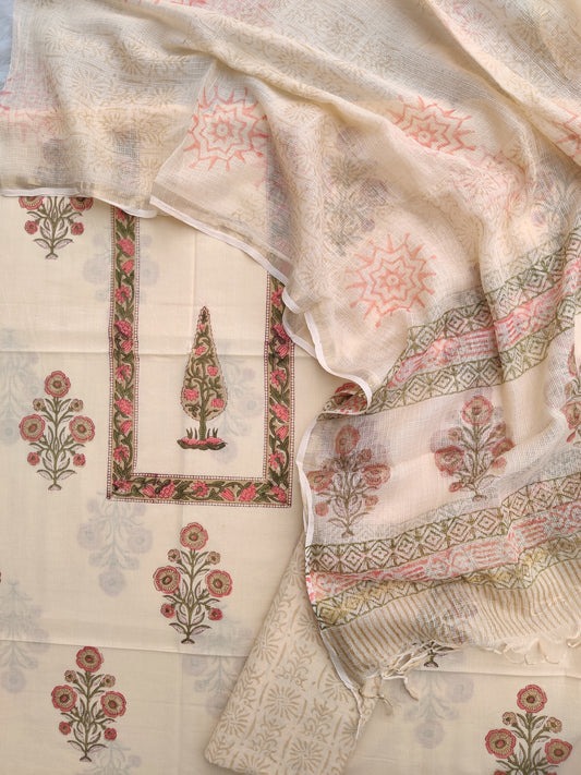 PANEL Hand Block Printed Cotton Suit with Cotton Kota Doria dupatta