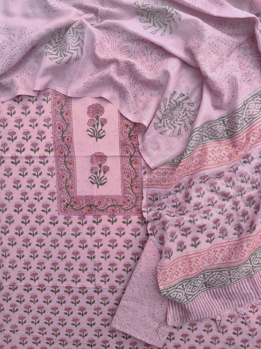 PANEL Hand Block Printed Cotton Suit with Cotton Kota Doria dupatta