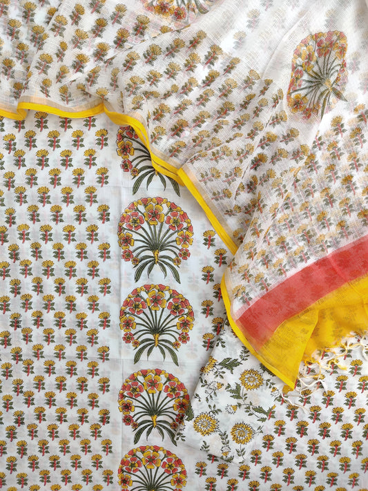 PANEL Hand Block Printed Cotton Suit with Cotton Kota Doria Dupatta