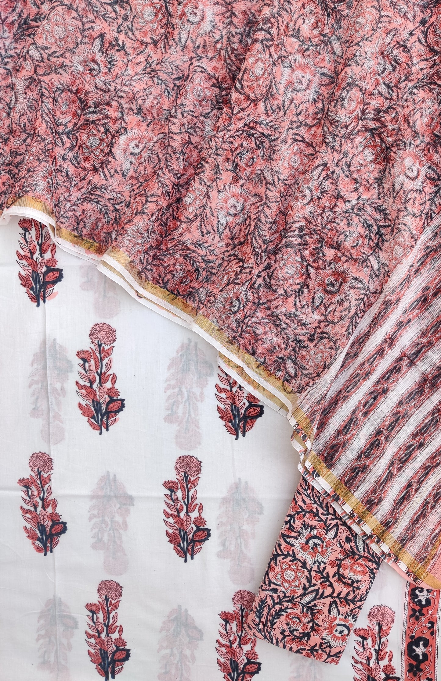 BOOTA Hand Block Printed Cotton Suit with Cotton Kota Doria dupatta
