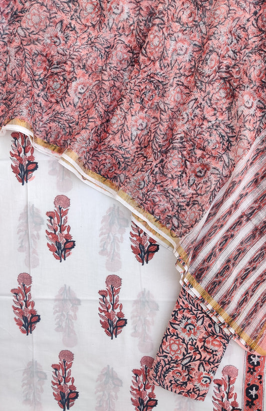 BOOTA Hand Block Printed Cotton Suit with Cotton Kota Doria dupatta
