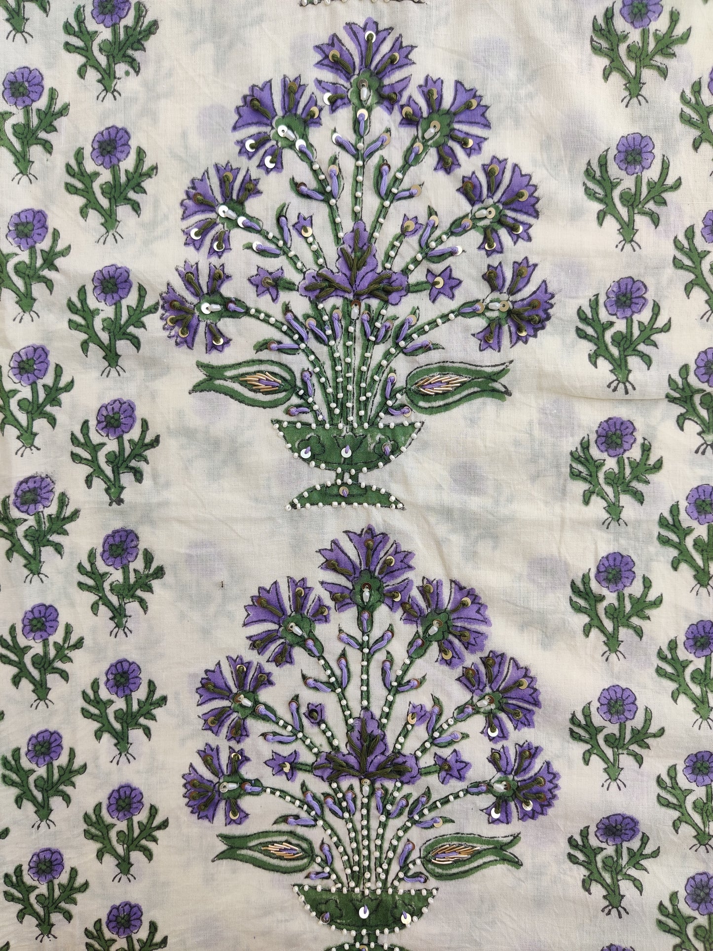Hand Block Printed Cotton Suit with Mul Chanderi Dupatta