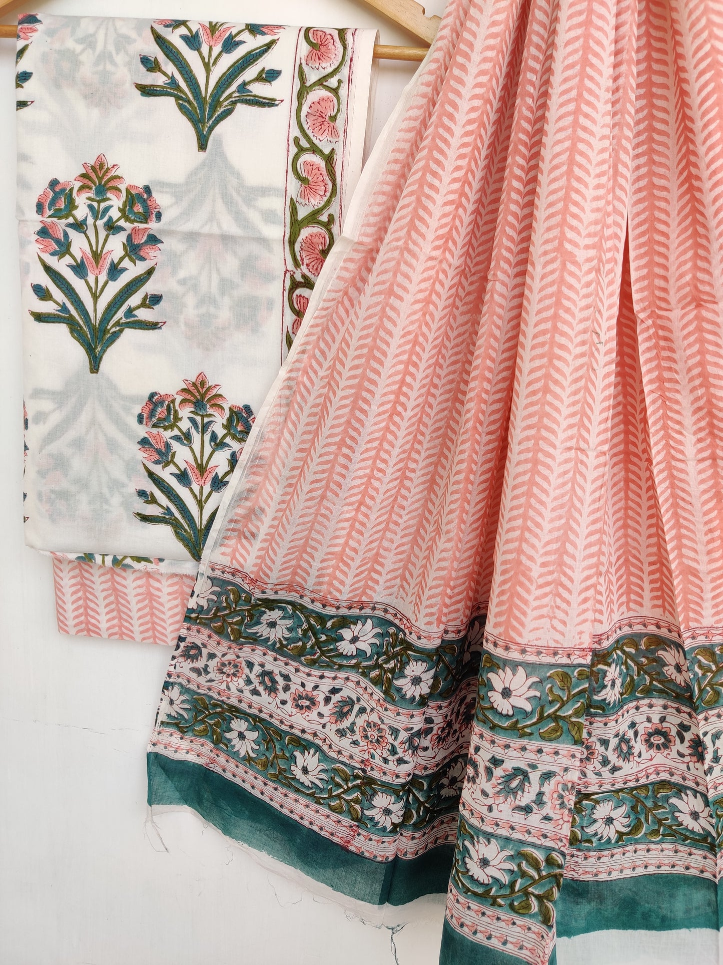 Hand Block Printed Cotton Suit With Mulmul Cotton Dupatta