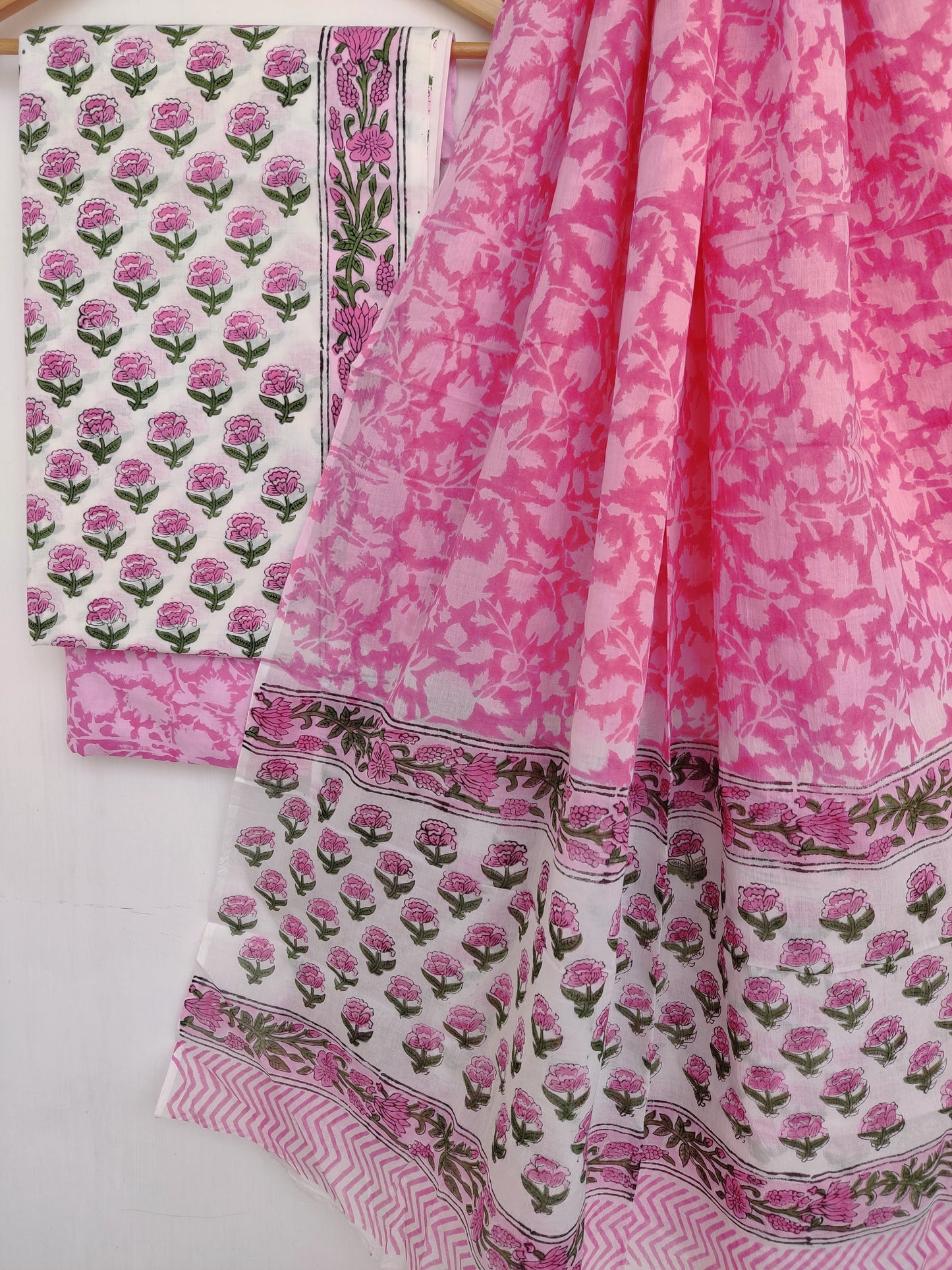 Hand Block Printed Cotton Suit With Mulmul Cotton Dupatta