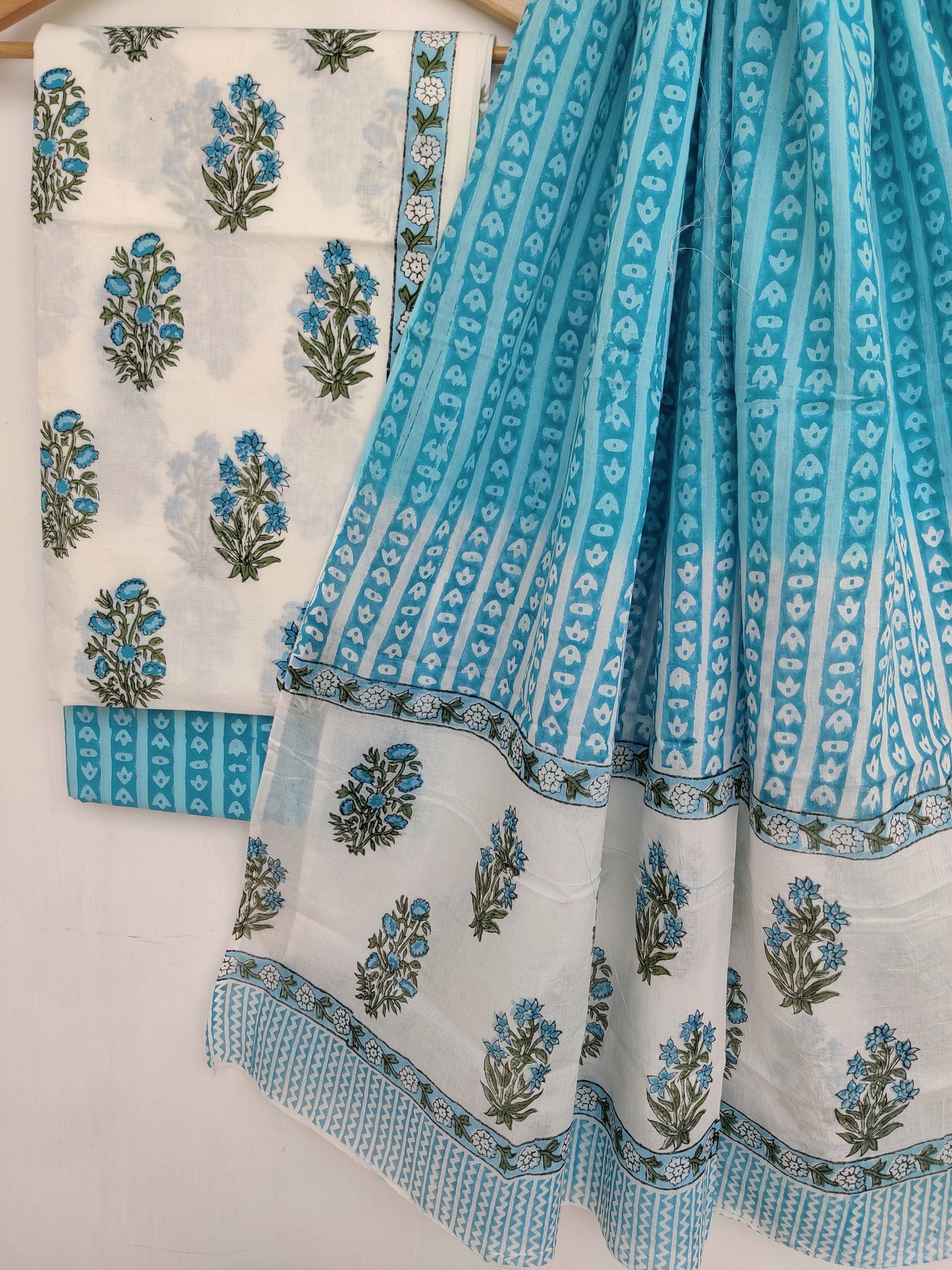 Hand Block Printed Cotton Suit With Mulmul Cotton Dupatta