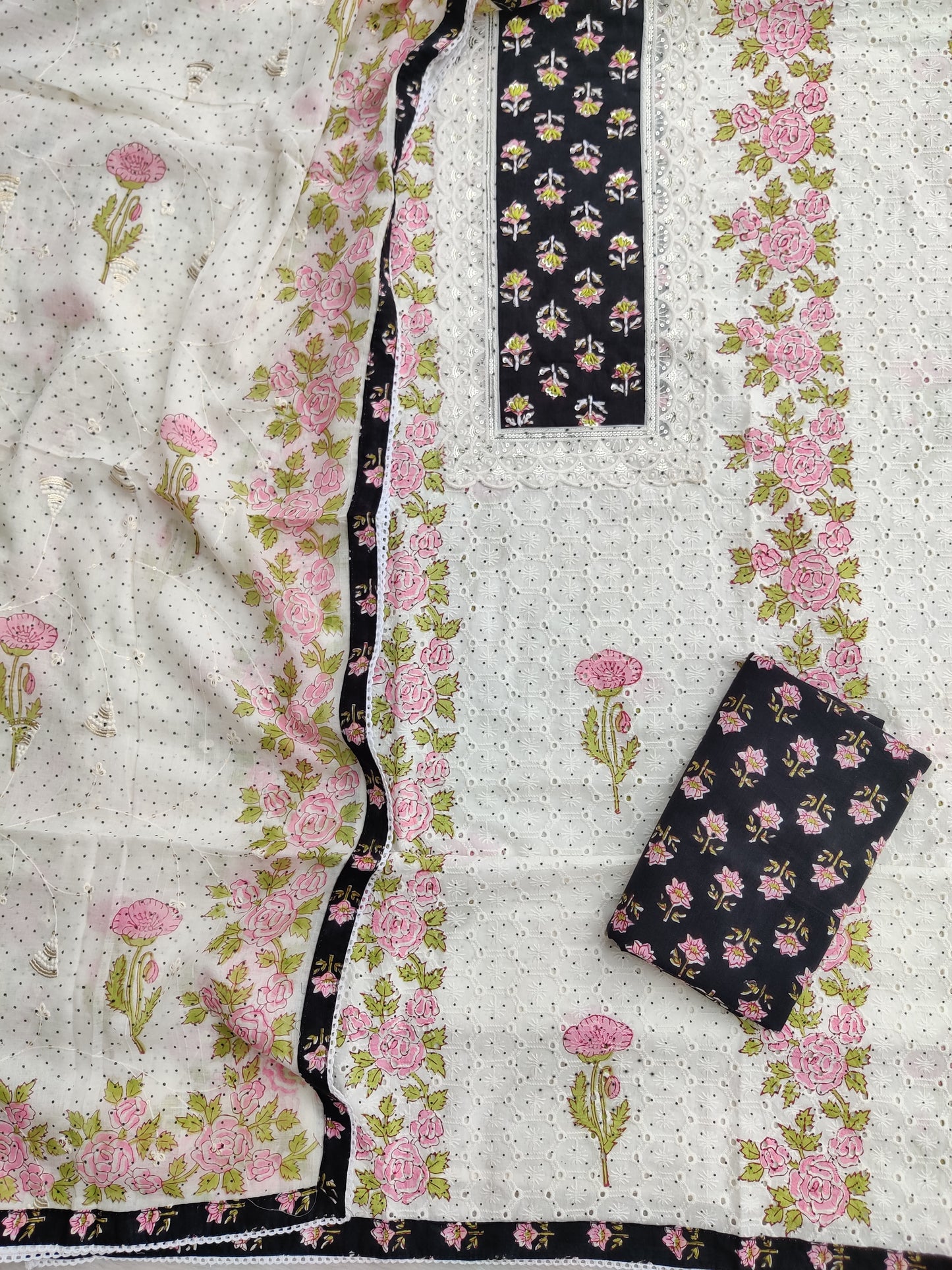 Exclusive Unstitched Cotton Suit with Mulmul Embroidery Dupatta