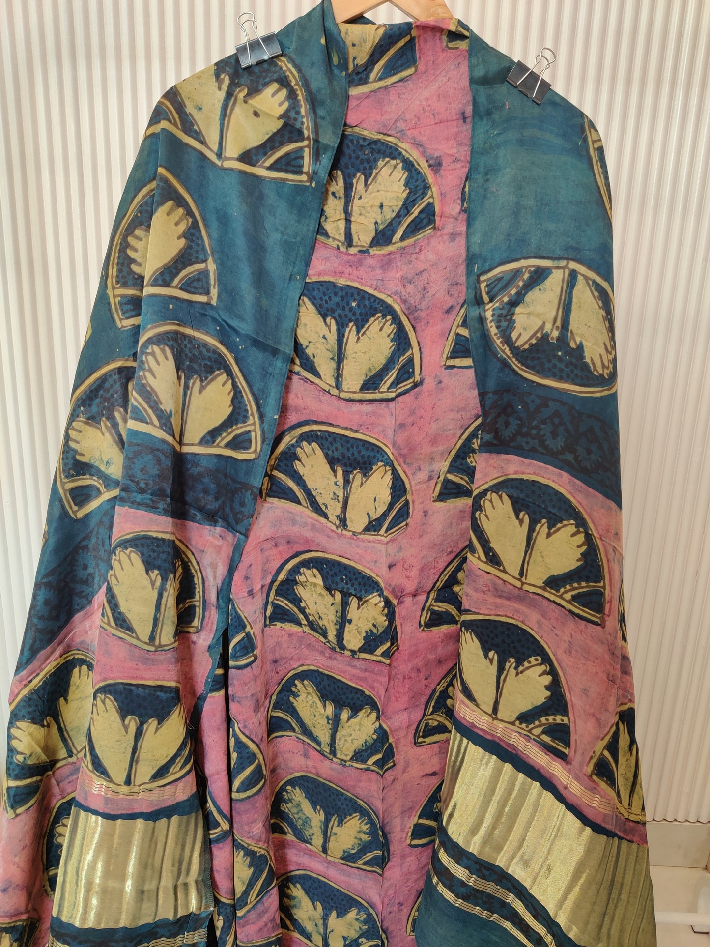 (NASHPAL) Hand Block Printed Modal Silk TOP with Modal Silk Lagdi Patta Dupatta (NO BOTTOM)