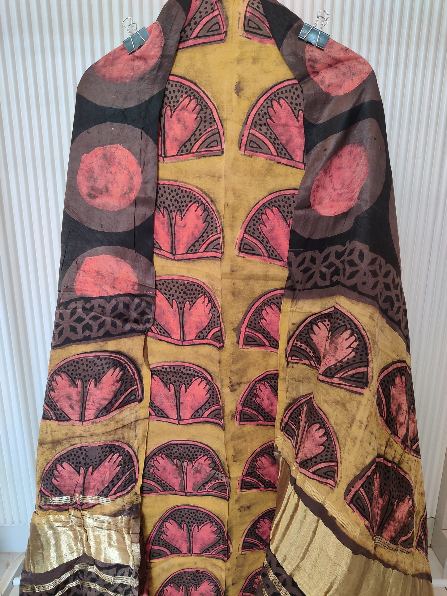 (NASHPAL) Hand Block Printed Modal Silk TOP with Modal Silk Lagdi Patta Dupatta (NO BOTTOM)