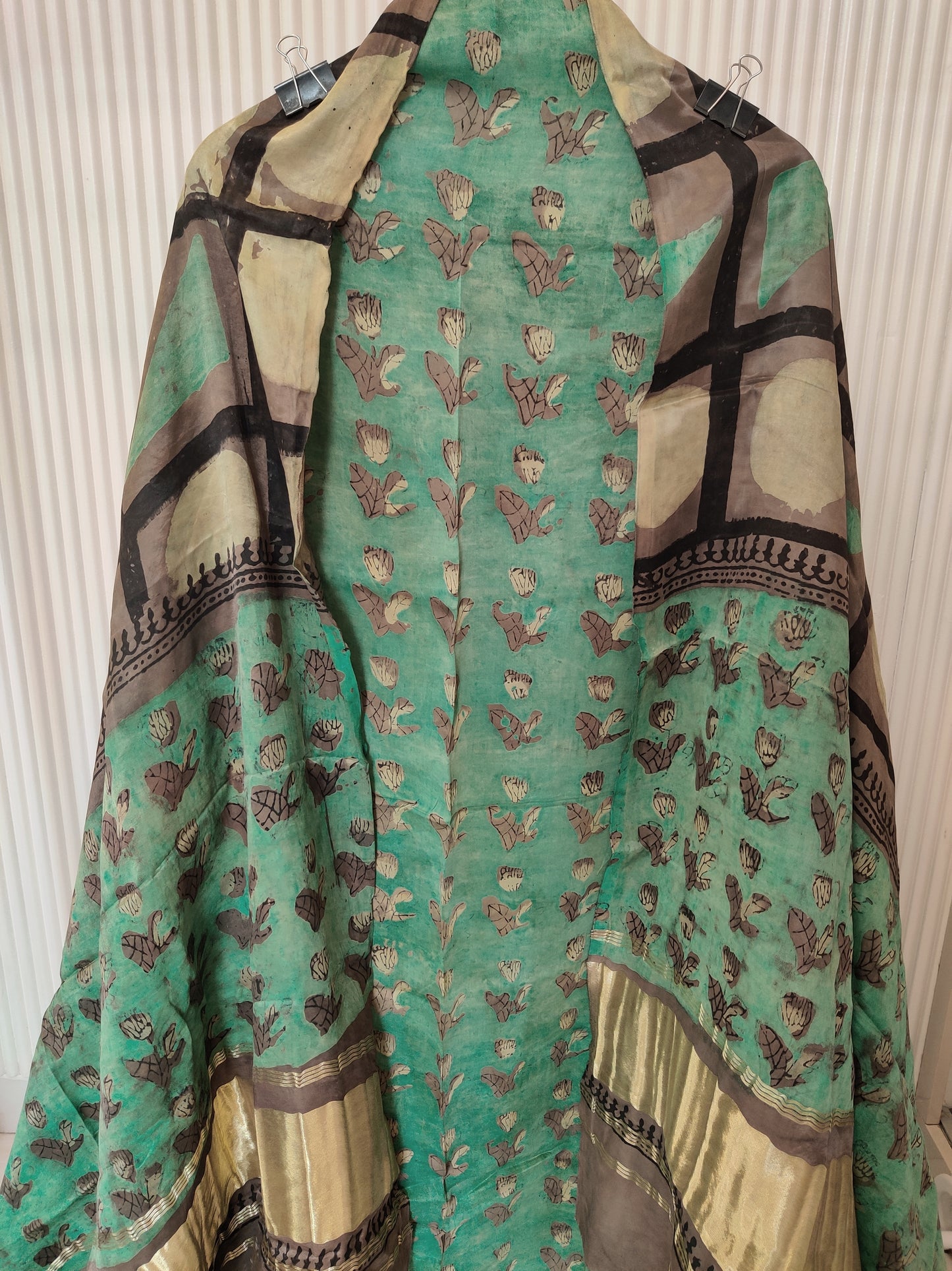 (NASHPAL) Hand Block Printed Modal Silk TOP with Modal Silk Lagdi Patta Dupatta (NO BOTTOM)