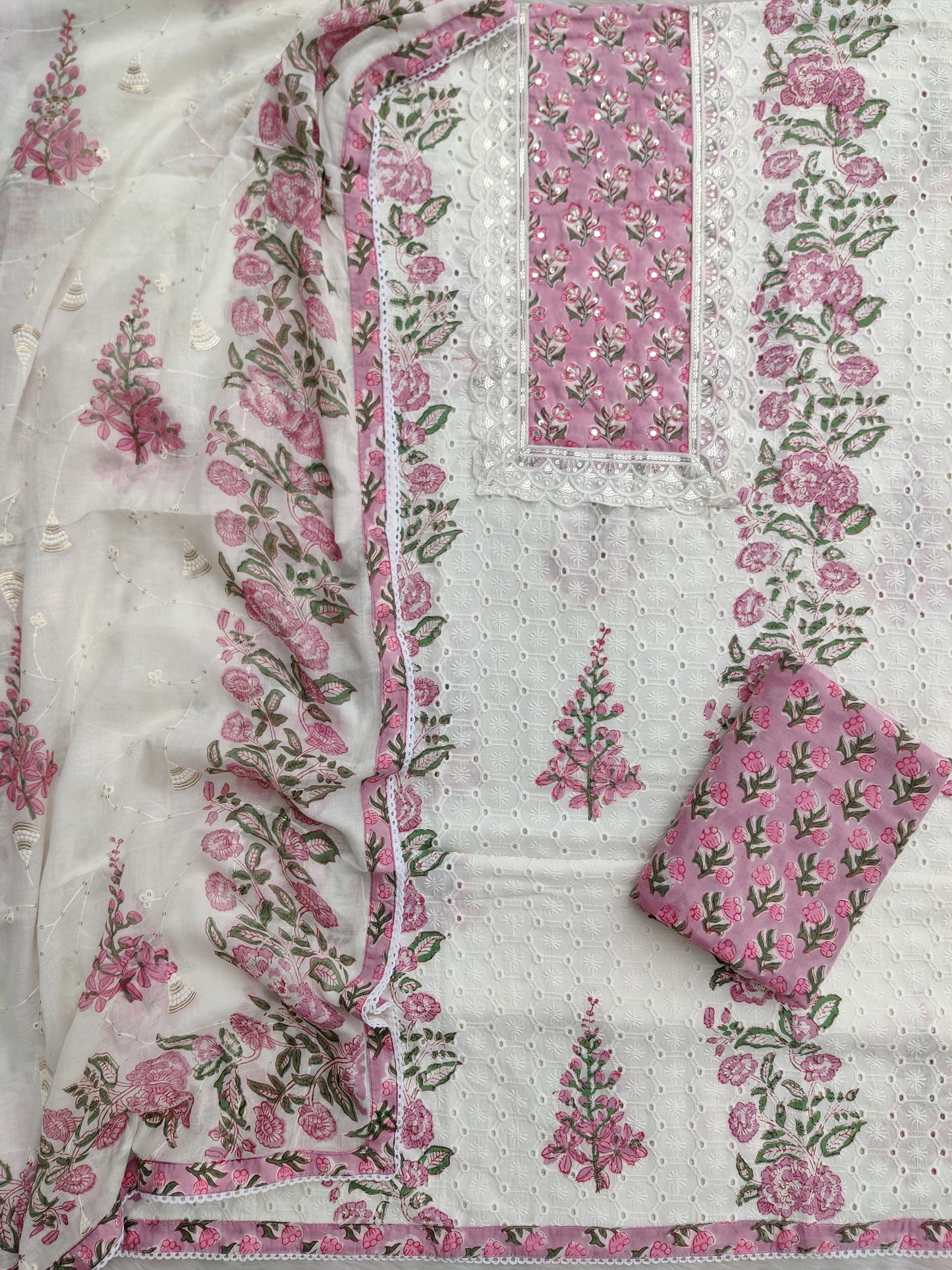 Exclusive Unstitched Cotton Suit with Mulmul Embroidery Dupatta