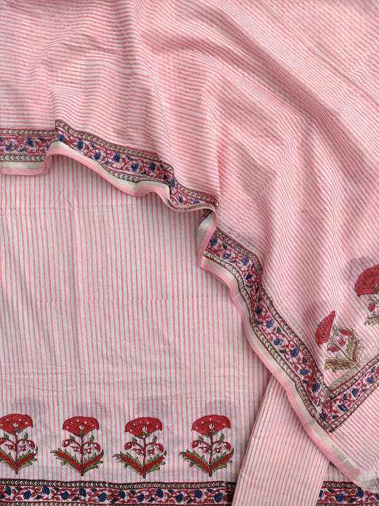 Hand Block Printed Cotton Suit with Mul Chanderi Dupatta