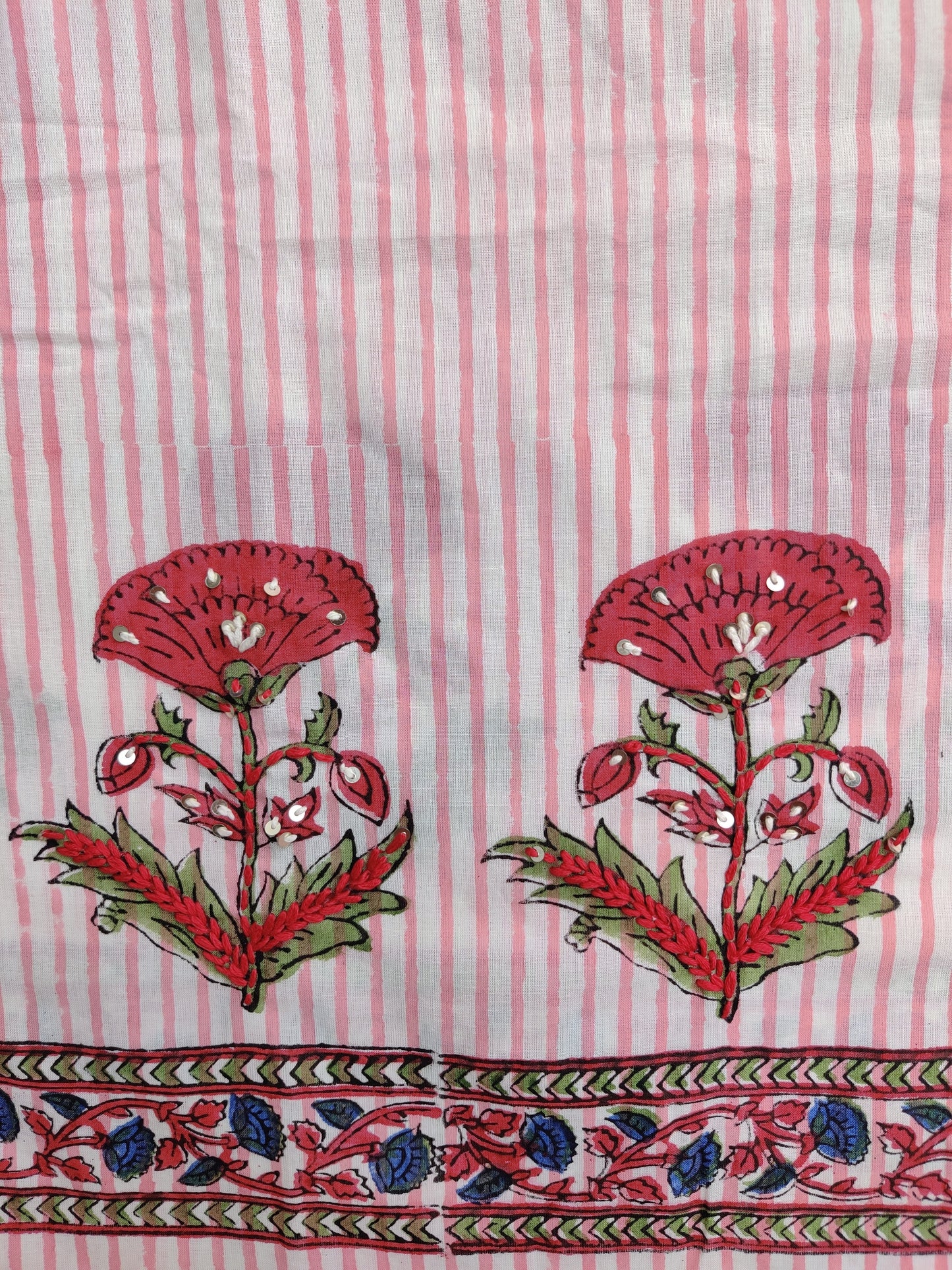 Hand Block Printed Cotton Suit with Mul Chanderi Dupatta