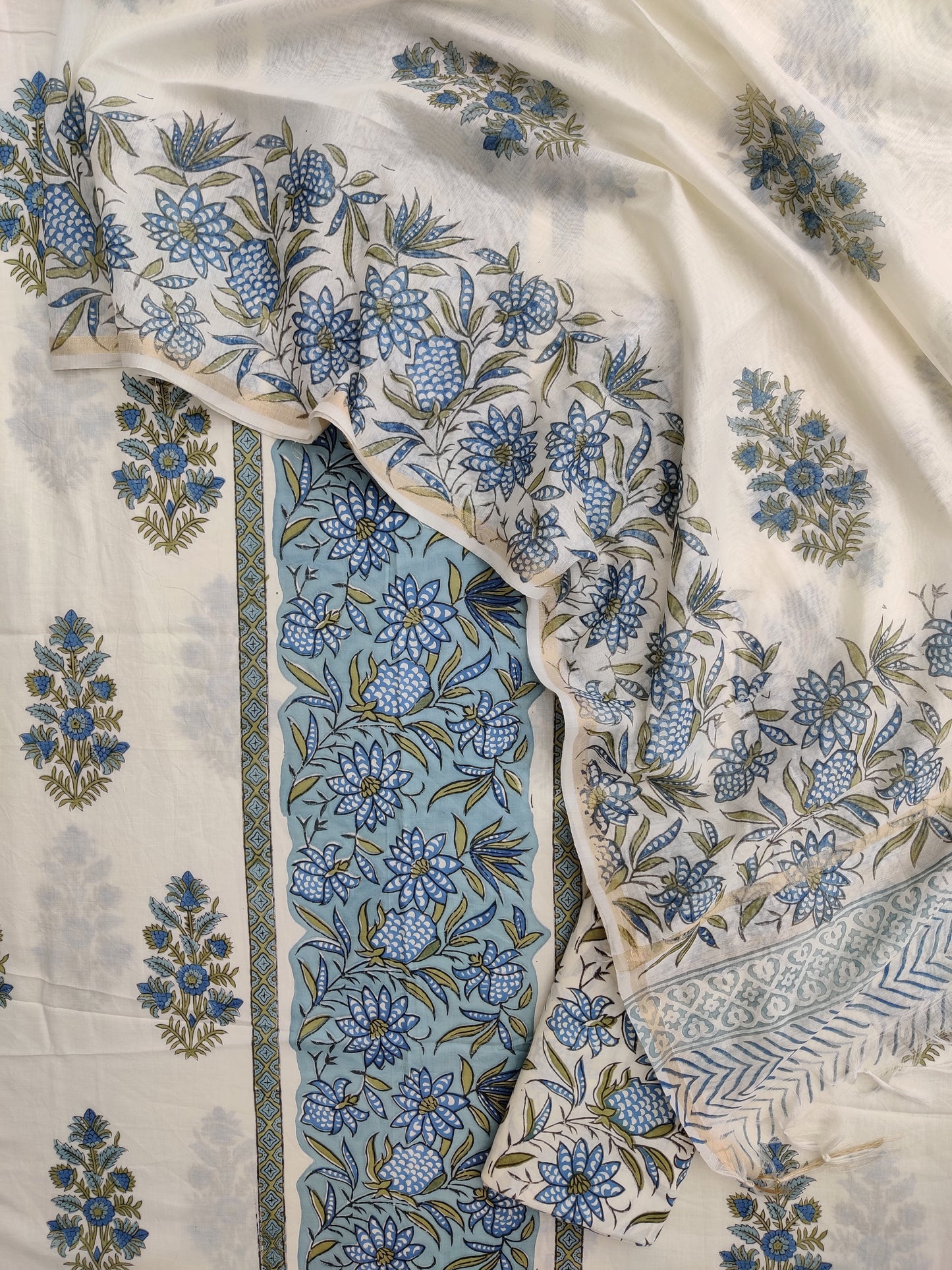 PANEL Hand Block Printed Cotton Suit with Mul Chanderi Dupatta