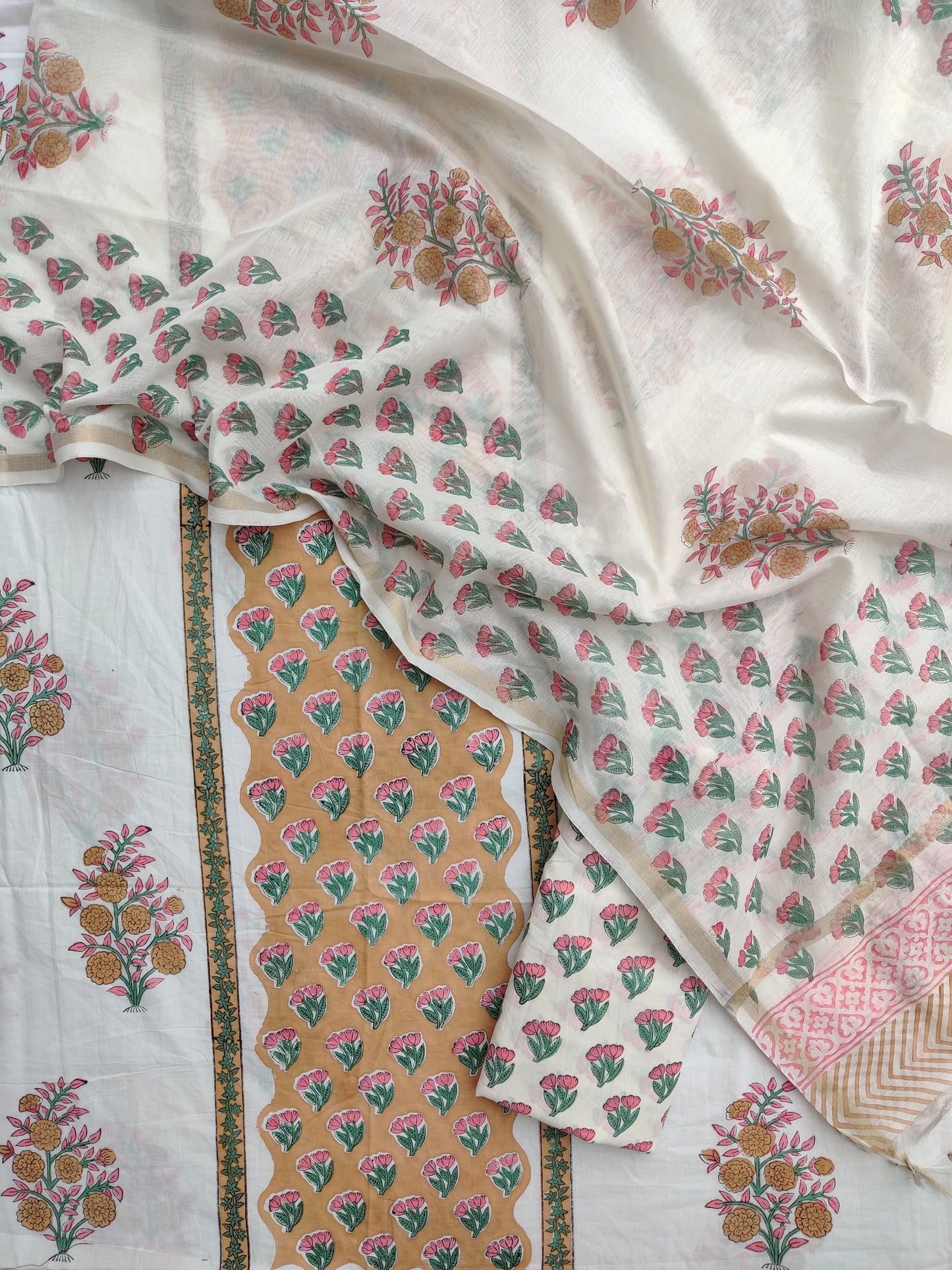 PANEL Hand Block Printed Cotton Suit with Mul Chanderi Dupatta