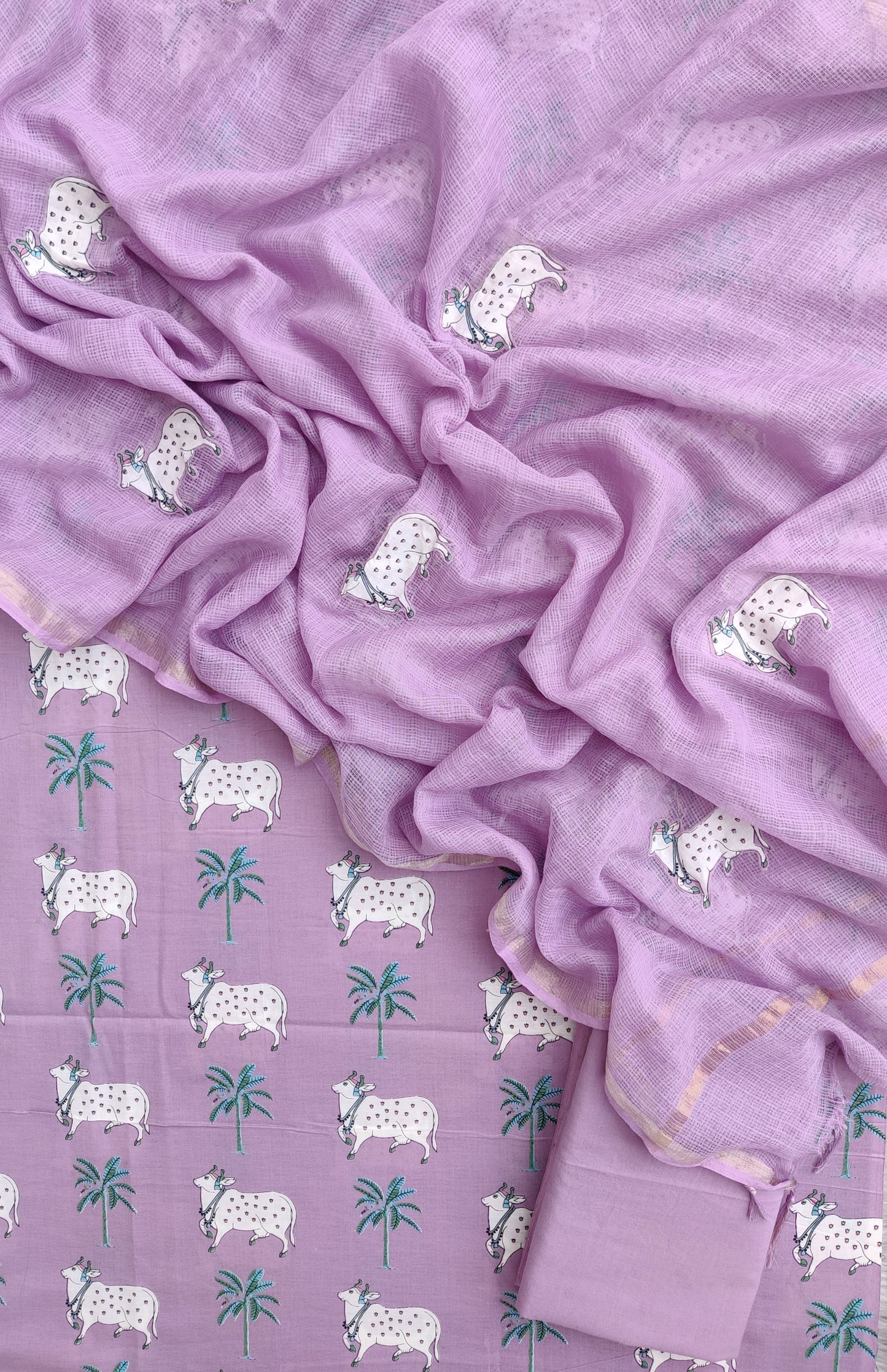 PICHWAI Printed Cotton Suit with Applique Work Kota Doria Dupatta