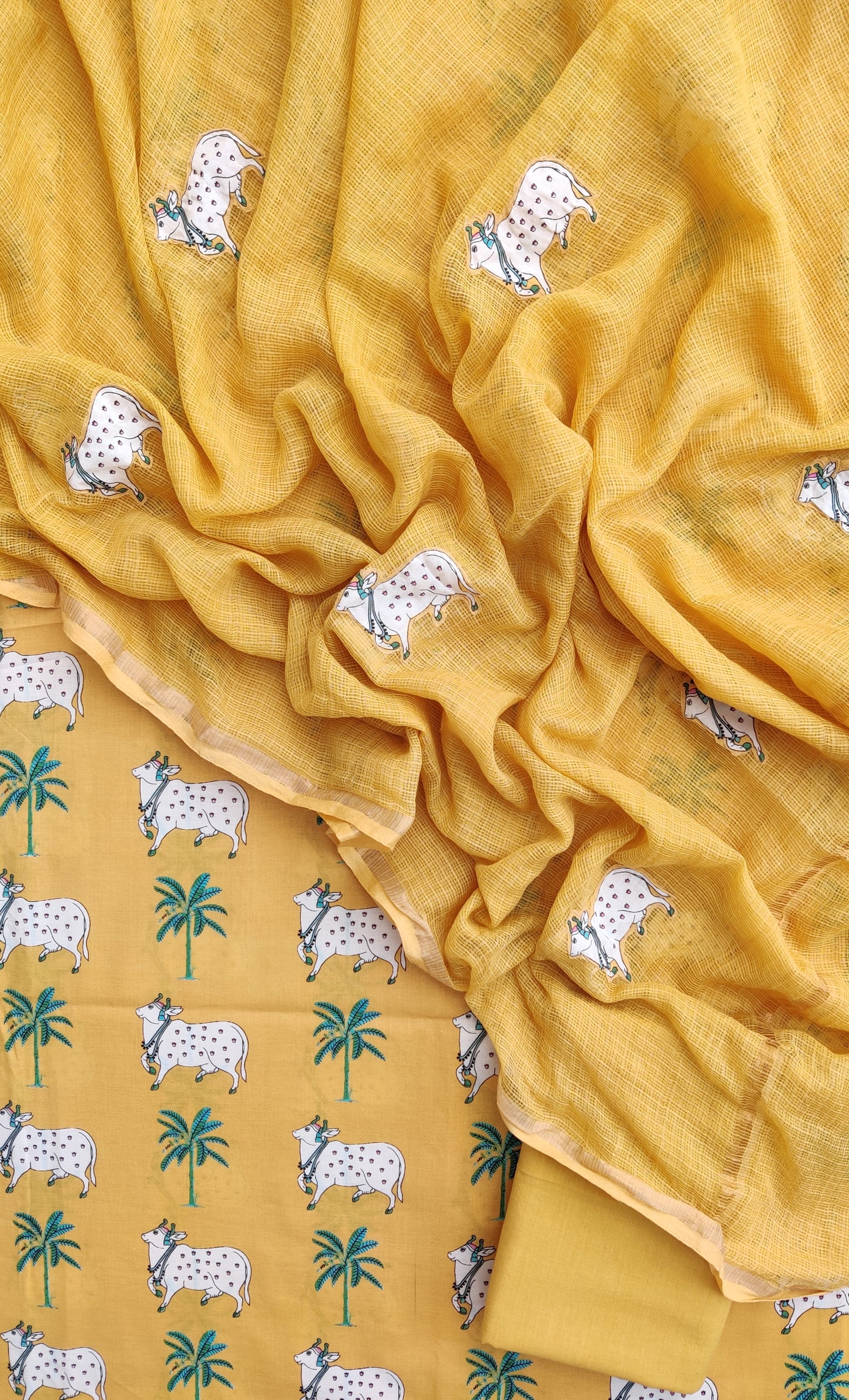 PICHWAI Printed Cotton Suit with Applique Work Kota Doria Dupatta