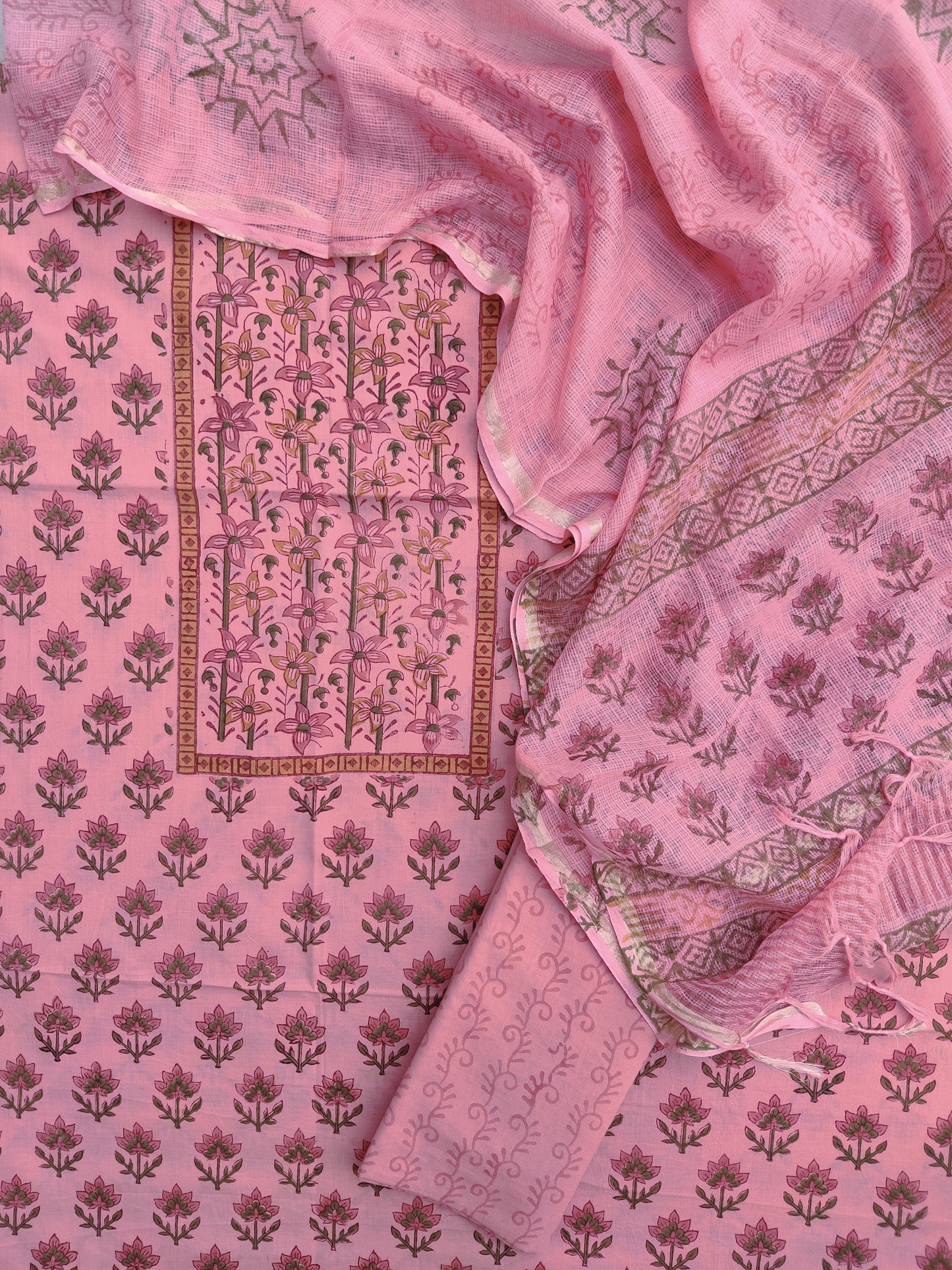 PANEL Hand Block Printed Cotton Suit with Cotton Kota Doria Dupatta