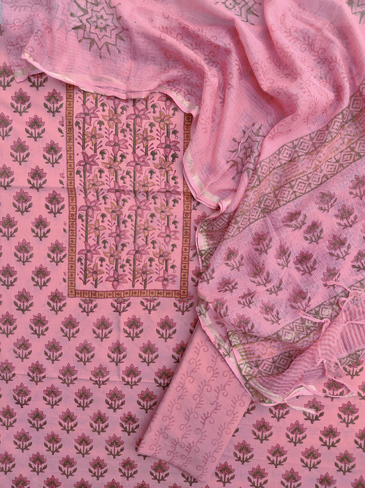 PANEL Hand Block Printed Cotton Suit with Cotton Kota Doria Dupatta