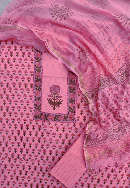 PANEL Hand Block Printed Cotton Suit with Cotton Kota Doria Dupatta