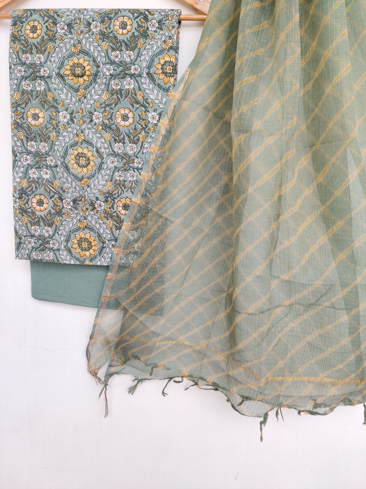BLOCK PRINTED COTTON SUIT WITH LEHRIYA KOTA DORIA DUPATTA