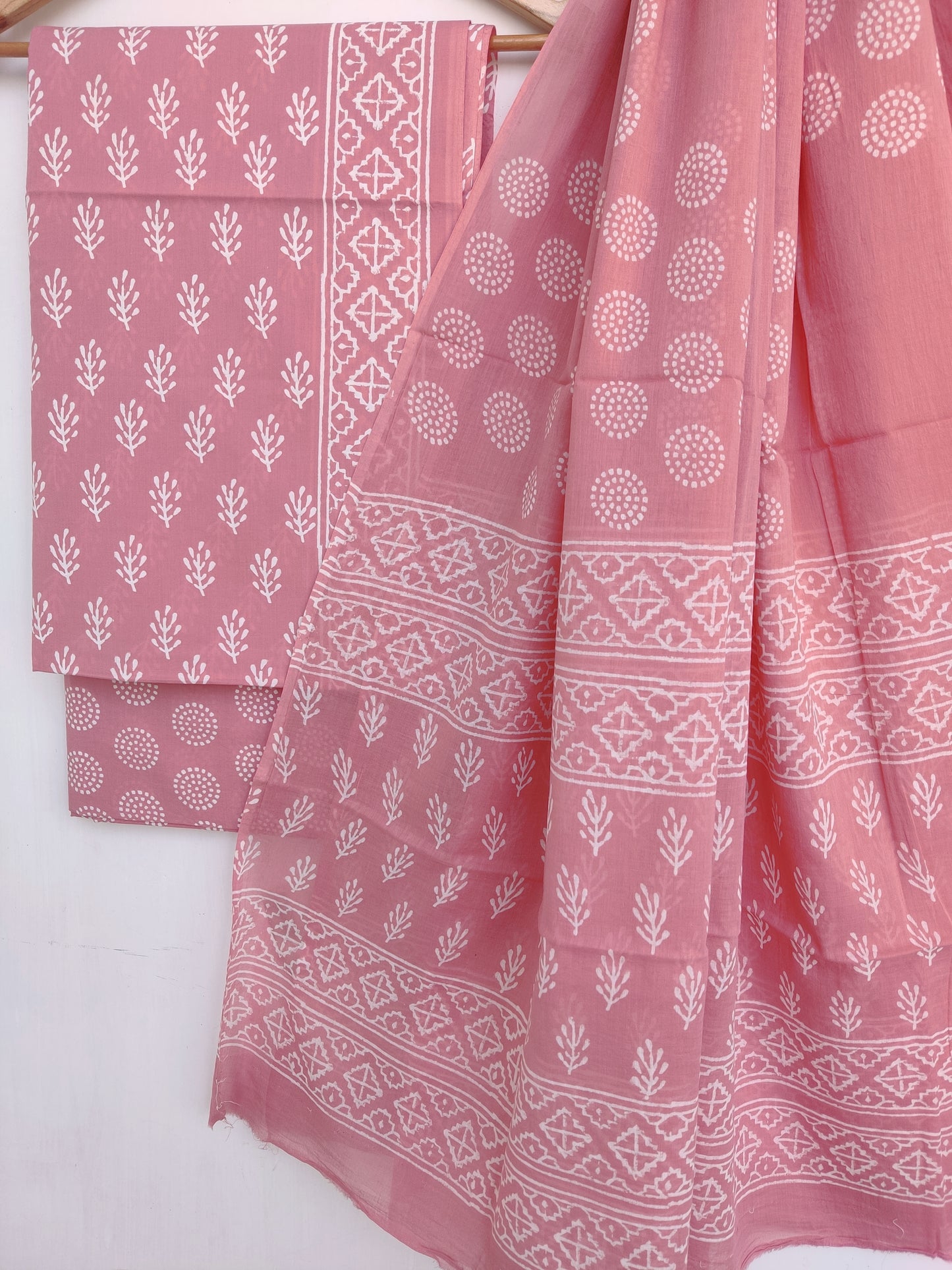Hand Block Printed Cotton Suit With Mulmul Cotton Dupatta