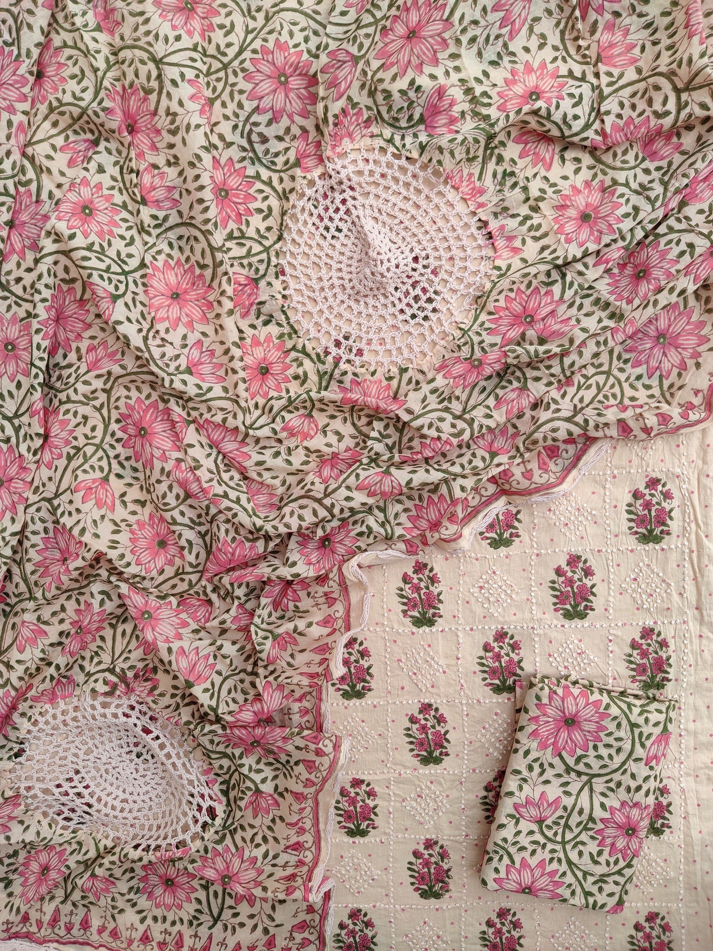 NEW LAUNCH Aligarh Hand Embroidery Cotton Neck Work Suits with Mulmul Crosia Dupatta