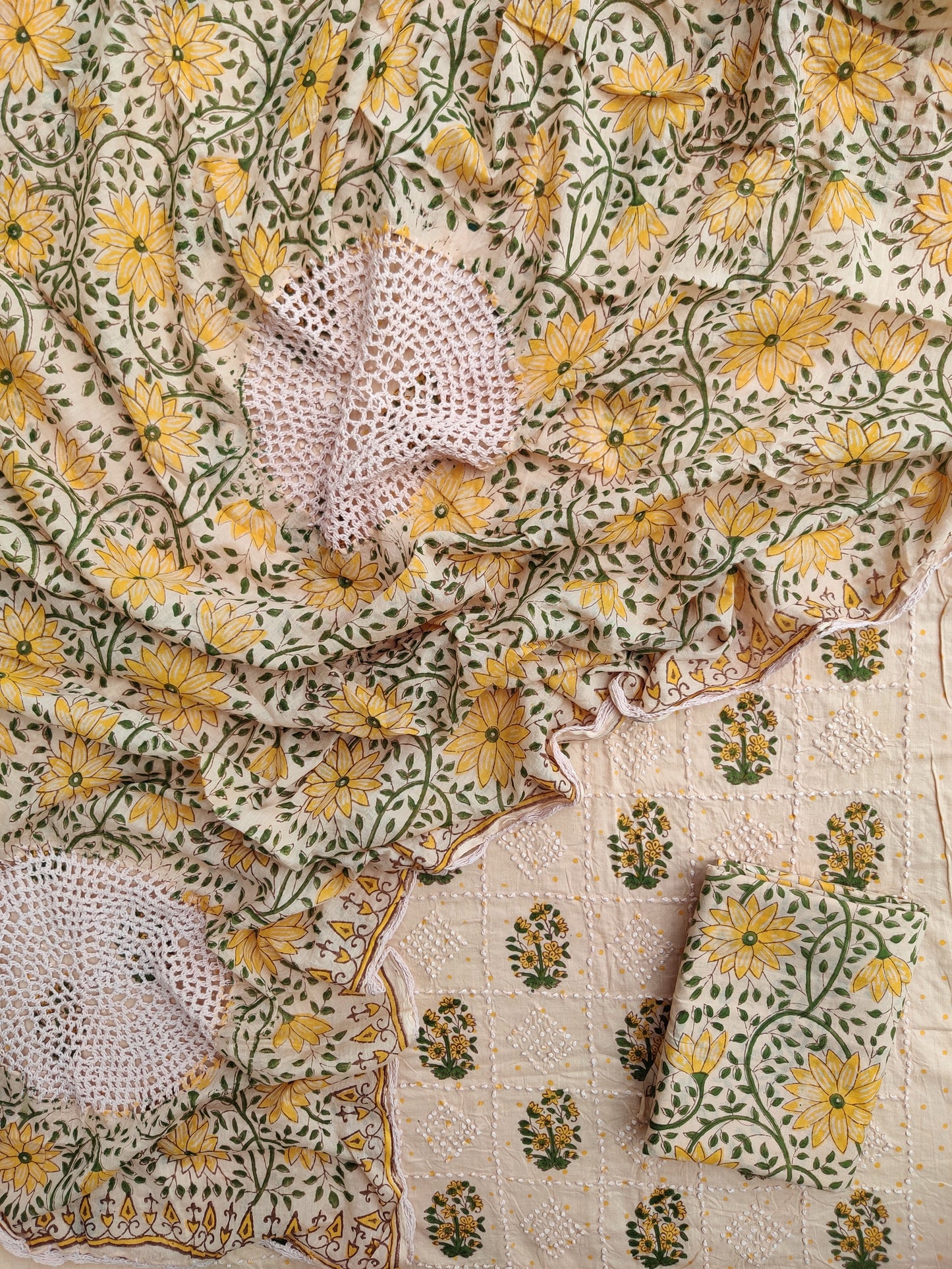 NEW LAUNCH Aligarh Hand Embroidery Cotton Neck Work Suits with Mulmul Crosia Dupatta
