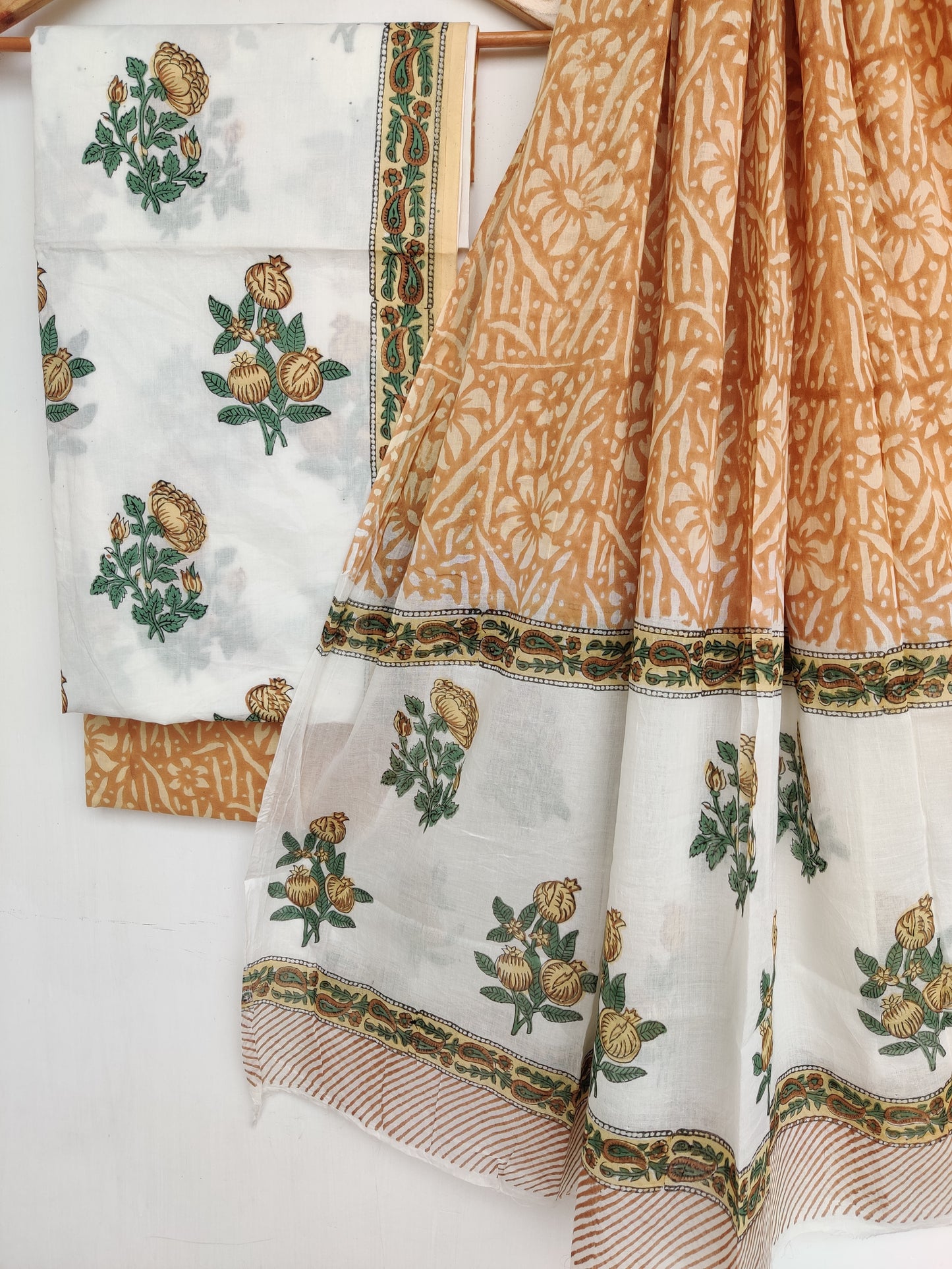 Hand Block Printed Cotton Suit With Mulmul Cotton Dupatta