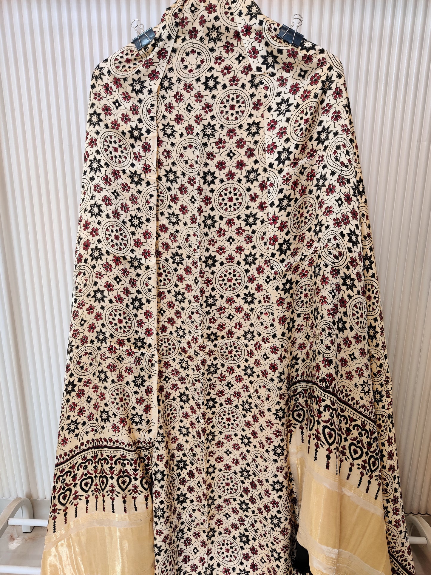 (AJRAKH) Hand Block Printed Modal Silk TOP with Modal Silk Lagdi Patta Dupatta (NO BOTTOM)